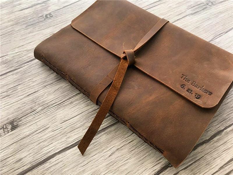 Handmade Leather Custom Travel Scrapbook Album - Personalized Memory Book for Vacation, Wedding & Baby Photos - Perfect for Gift Giving & Scrapbooking