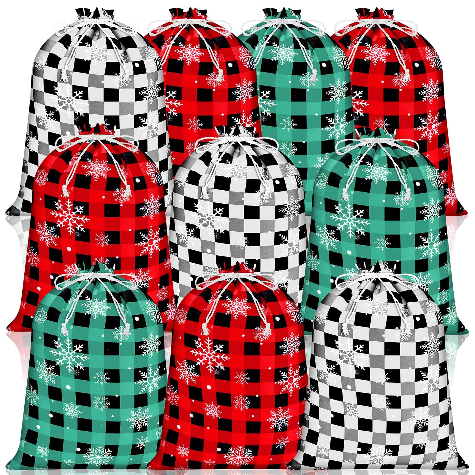 Shappy 10-Piece Christmas Buffalo Plaid Drawstring Gift Bags Set - 12