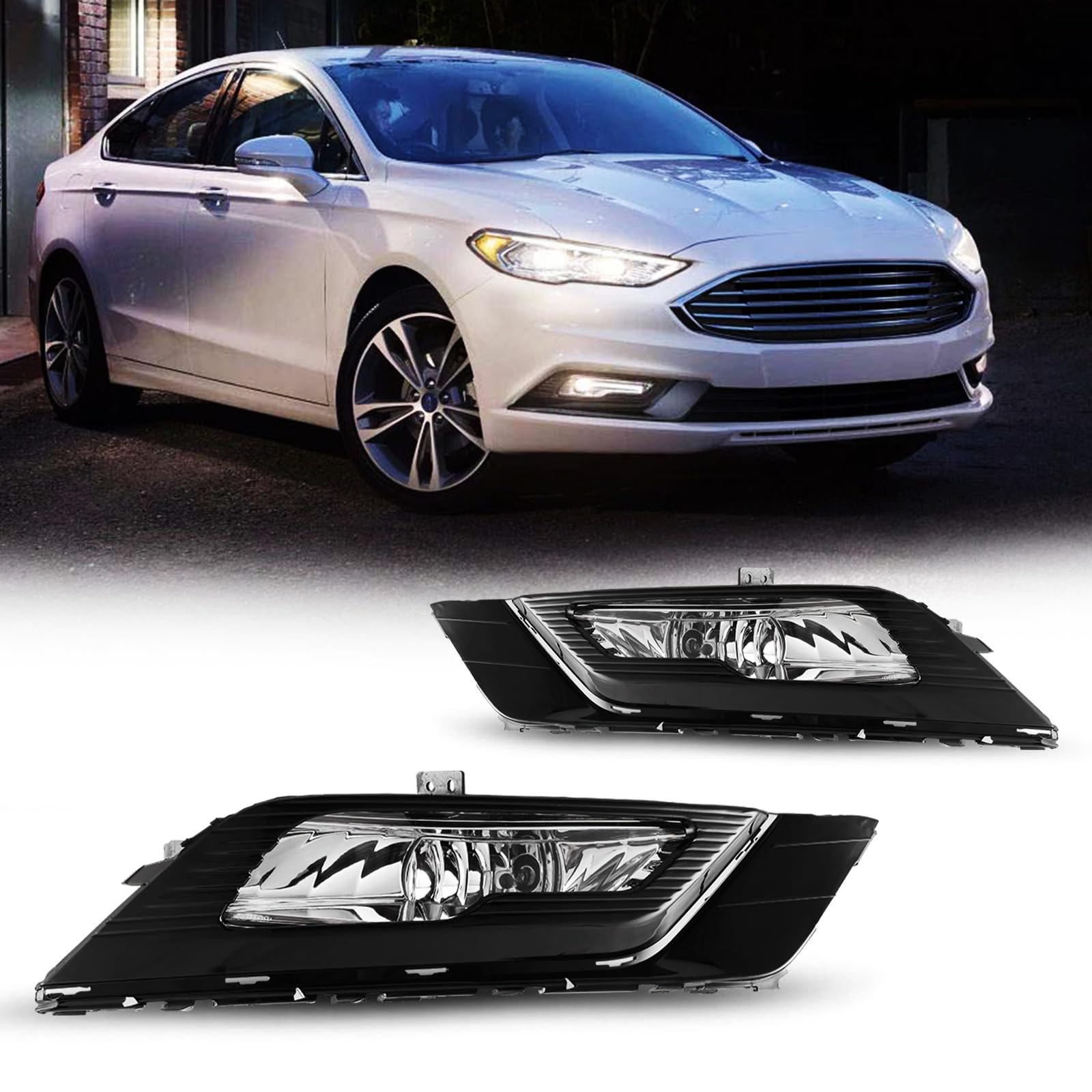 2017-2018 Ford Fusion Fog Lights Kit - H8 12V 35W LED Fog Lamps with Clear Lens, Wiring Harness & Switch Included (1 Pair) - Perfect for Night Driving & Bad Weather Visibility