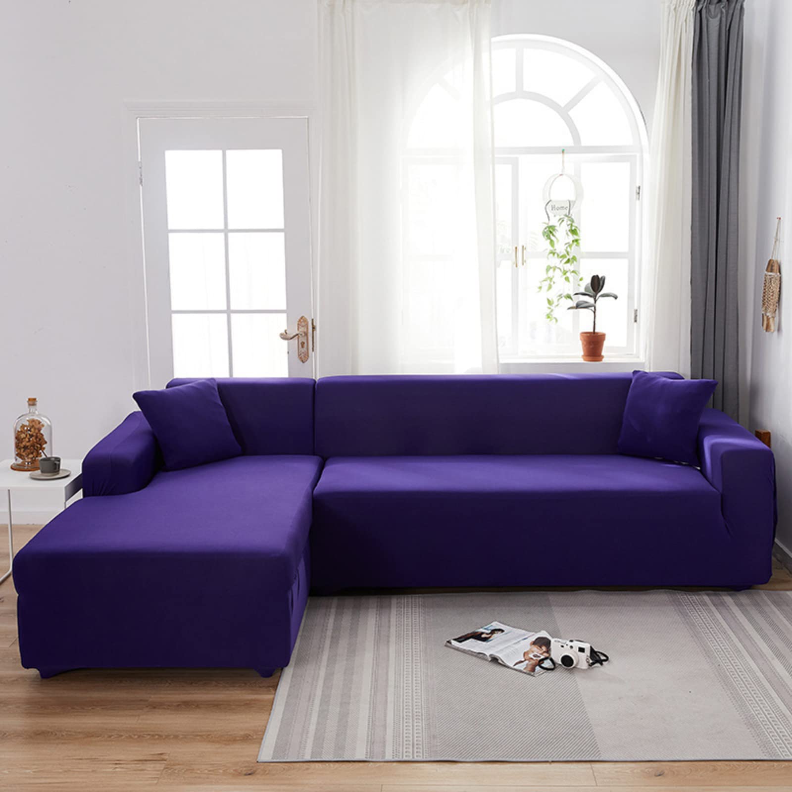 Waterproof Non-Slip Solid Color Sofa Cover - Stretchable Slipcover with Ties for Sectional, Couch & Loveseat (1-Seater Chair 35