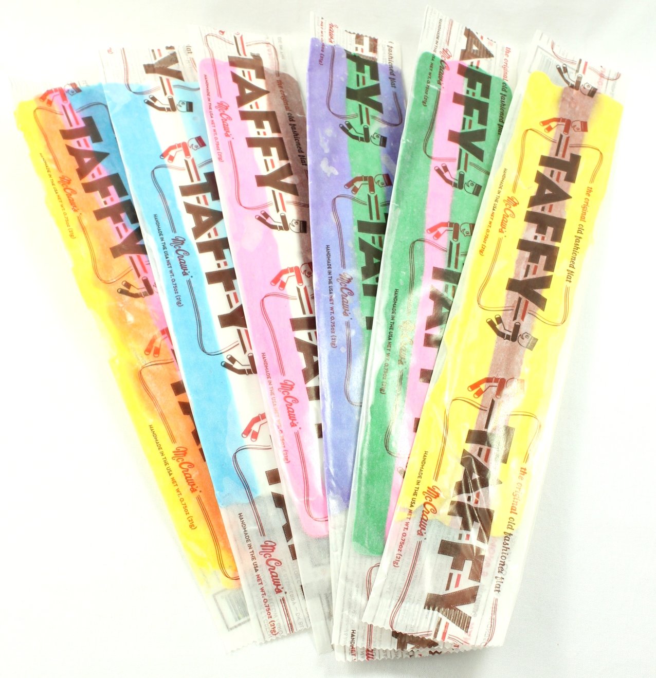 McGraw's Giant Flat Taffy Candy - 24 Pack Assorted Flavors | Bulk Stretchy Chewy Candy for Parties, Halloween Treats & Office Snacks