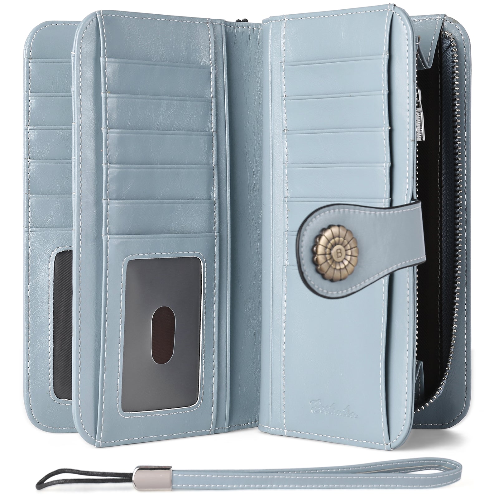 Lomy Big Wallet for Women with Wristlet - Large Capacity RFID Blocking Leather Wallet for Travel, Shopping & Everyday Use