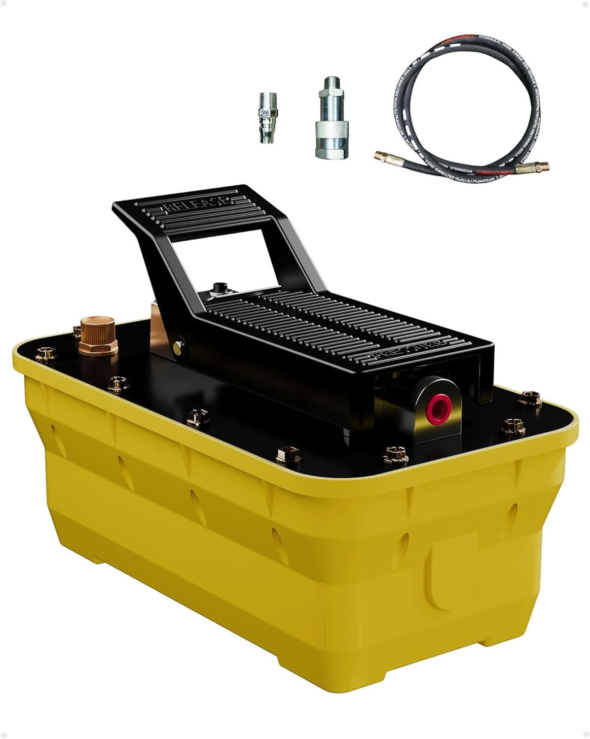 10,000 PSI Air Hydraulic Pump with 1/2 Gal (1.6L) Reservoir - Foot Operated Heavy Duty Hydraulic Pump for Auto Repair, Machinery Lifting & Industrial Applications - Ideal for Car Jacks, Presses and Equipment Maintenance