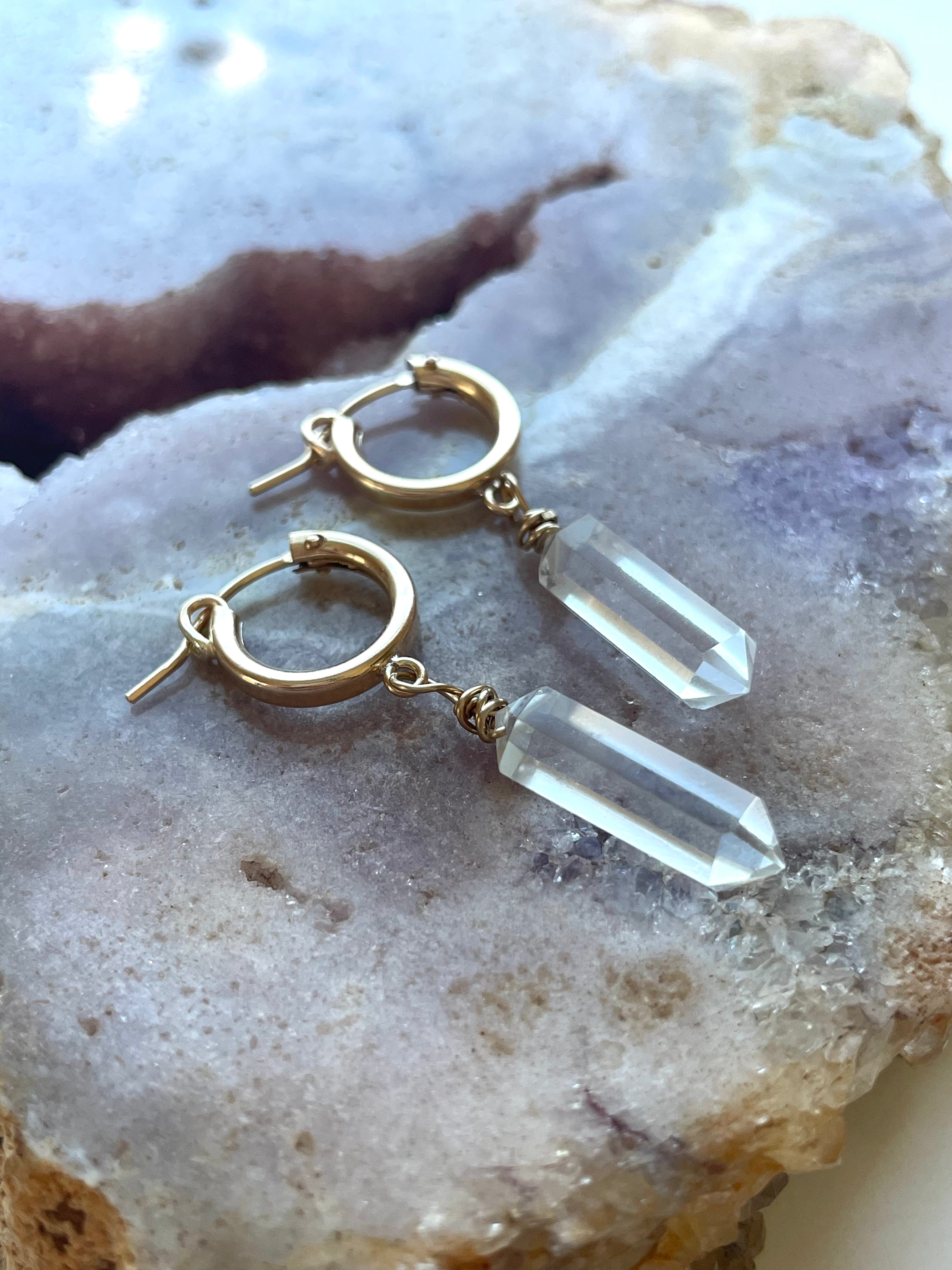 14K Gold Filled Tiny Crystal Clear Quartz Huggie Earrings - Dainty Everyday Hoop Earrings for Women, Perfect for Work, Date Night & Special Occasions