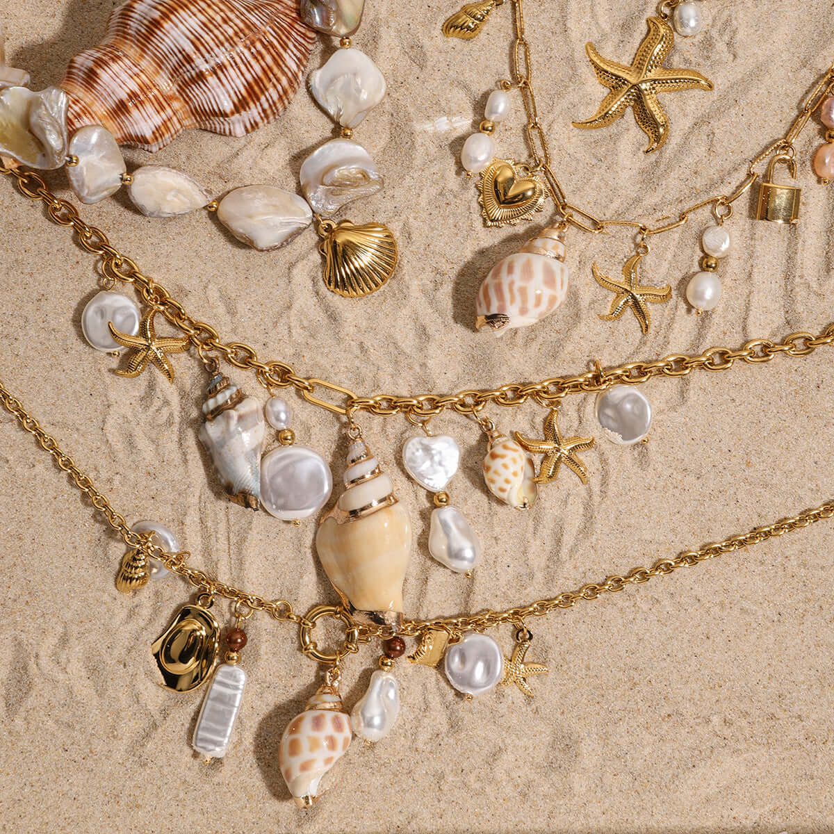 Boho Starfish Conch Shell Necklace - Handmade Beach Jewelry for Women | JDN5011 | Perfect for Summer Vacations, Beach Weddings & Boho Fashion Accessories