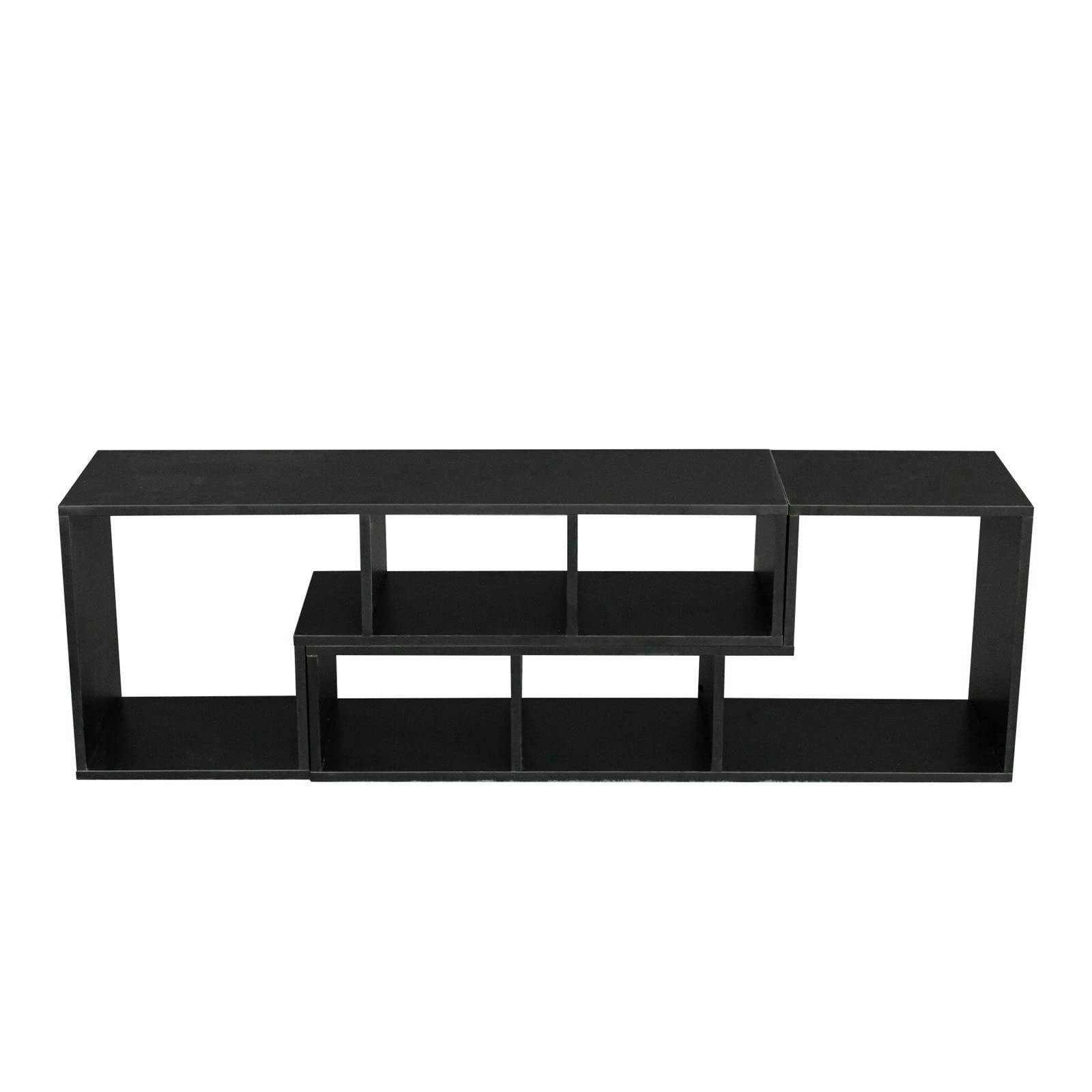 Modern Wood TV Stand with Storage Shelves - Black Entertainment Center for Flat Screen TVs | Free Combination Display Shelf & Bookcase | Perfect for Living Room Home Theater Setup