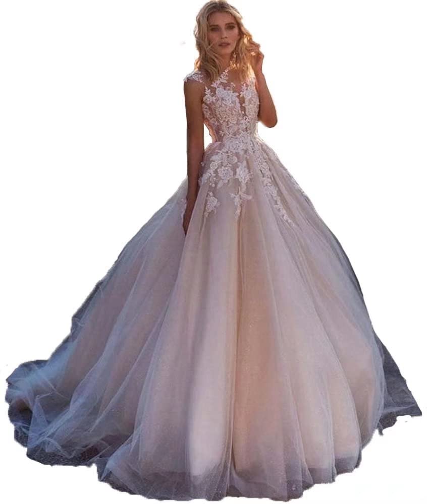 Yuxin Princess Lace Off Shoulder Wedding Dress for Bride 2024 | Long Sleeves Ball Gown Bridal Dresses | Perfect for Church Ceremony, Beach Wedding & Formal Reception