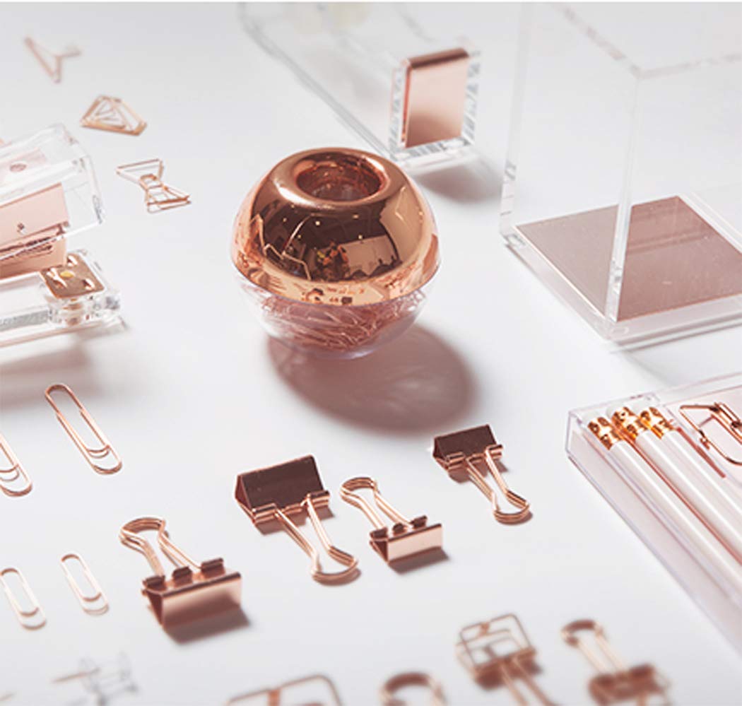 Premium Rose Gold Paper Clips with Magnetic Marble Holder - 100 Pack of 28mm Office Supplies for Desk Organization | Perfect for Office, School, and Home Workspace Organization