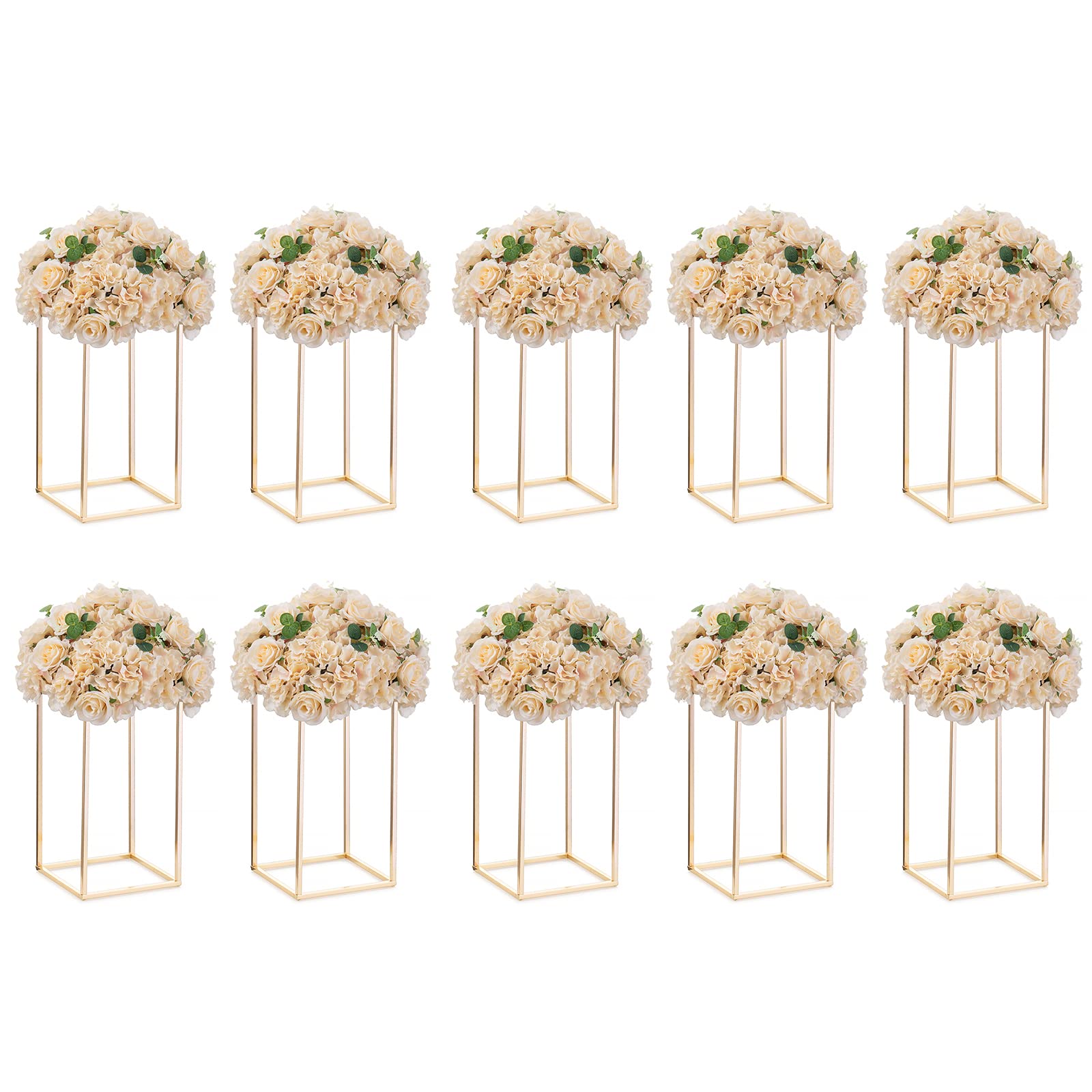 10-Pack Nuptio 15.75 Inch Tall Gold Wedding Vases with Acrylic Panels - Elegant Floral Centerpieces for Wedding Tables, Home Decor, Party & Event Decorations - Perfect for Weddings, Anniversaries, and Special Occasions