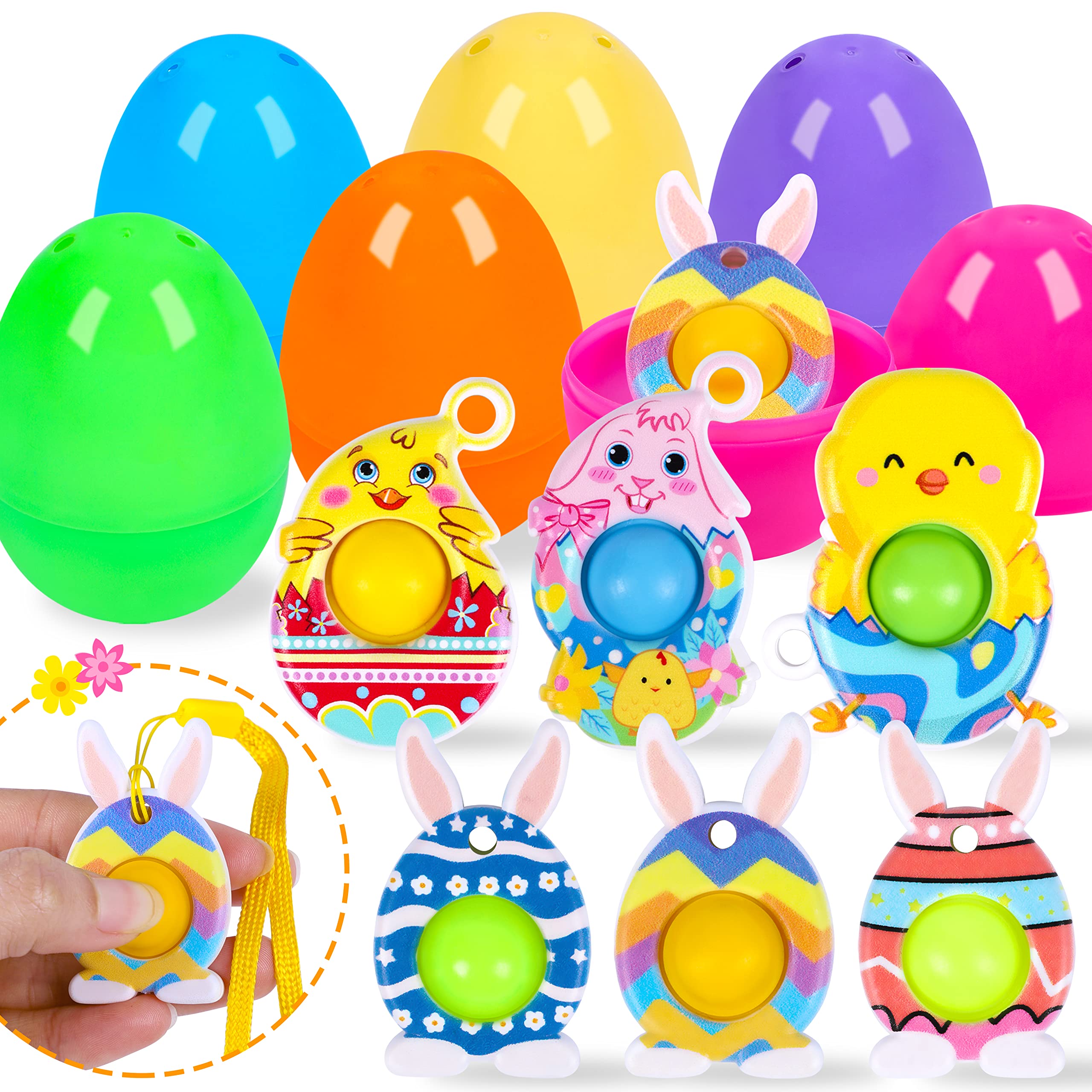 Easter Eggs with Pop Fidget Toys - Push Bubble Bunny & Chick Sensory Toys for Kids, Easter Basket Stuffers, Party Favors, Stress Relief Gifts for Toddlers (Un-Prestrung, Un-Prefilled) - Perfect for Easter Egg Hunts, Classroom Rewards & Sensory Play