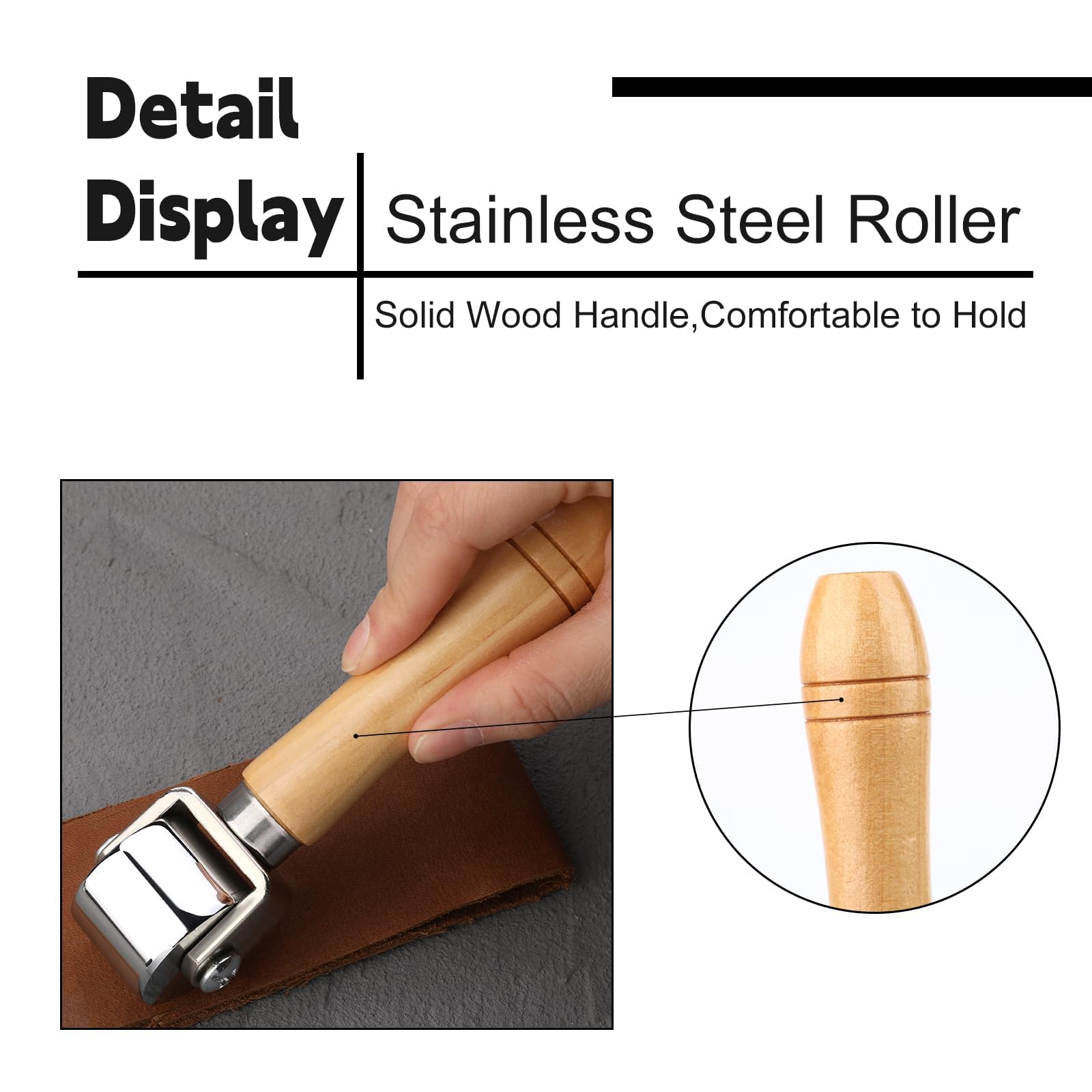Mnuizu 26mm Leather Press Edge Roller with Wooden Handle, Leather Edge Creaser & Seam Roller for Leather Crafting, Leather Laminating Tool - Perfect for DIY Leather Projects, Bags, Wallets & Belts