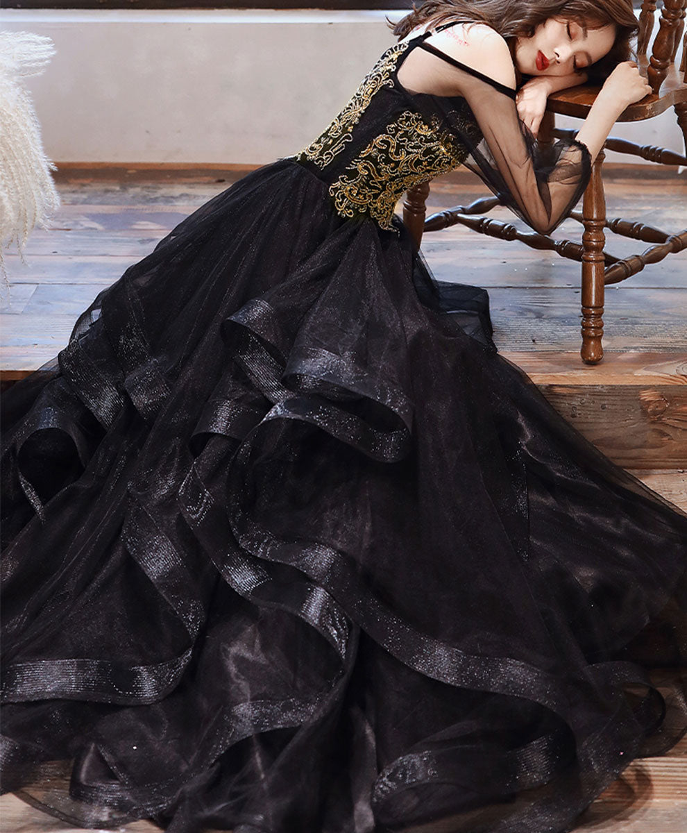 Elegant Black Tulle Lace Long Prom Dress for Women - Formal Evening Gown for Homecoming, Ball, and Special Occasions