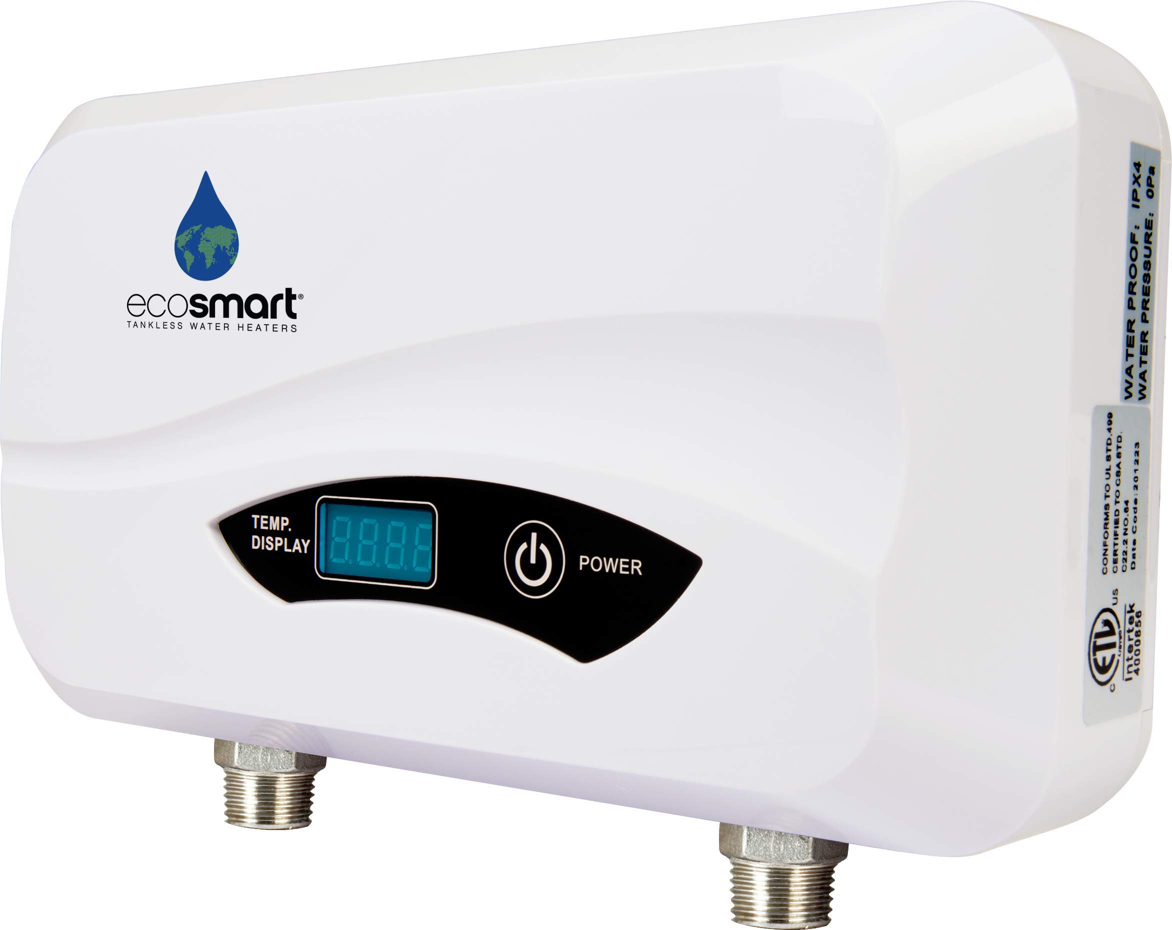 EcoSmart POU-6 6KW Tankless Electric Water Heater - Under Sink Instant Hot Water System for Kitchen, Bathroom & RV (1/20, 1/40, 1/95 GPM, White) - Perfect for Small Homes, Apartments & Energy-Efficient Living