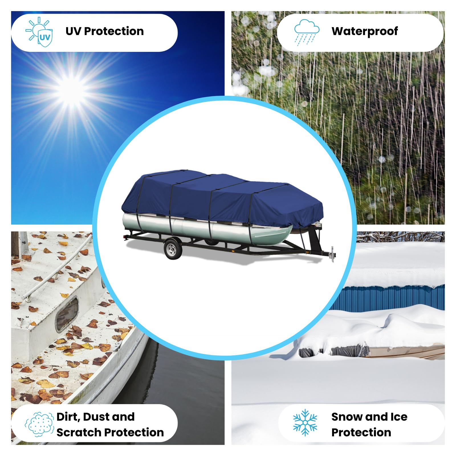 Elite Shield Heavy Duty 600D Polyester Waterproof Pontoon Boat Cover - Marine Grade Trailerable Deck Cover for 17ft-20ft Boats (102