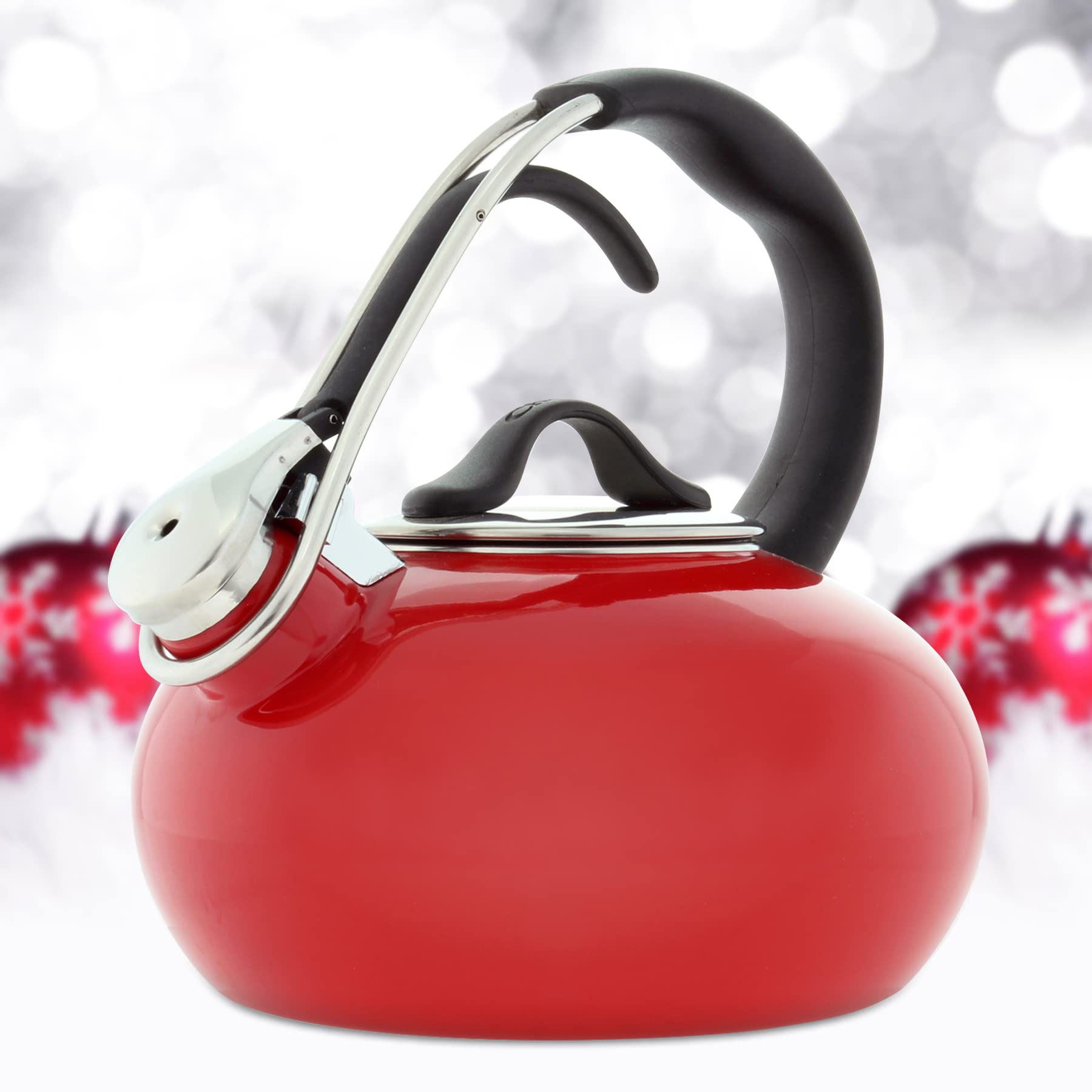 Chantal Classic Loop Enamel on Steel Whistling Tea Kettle - 1.8 Quart, Red - Stovetop Whistling Tea Pot for Gas & Electric Ranges - Perfect for Home, Kitchen, Office & Camping Use