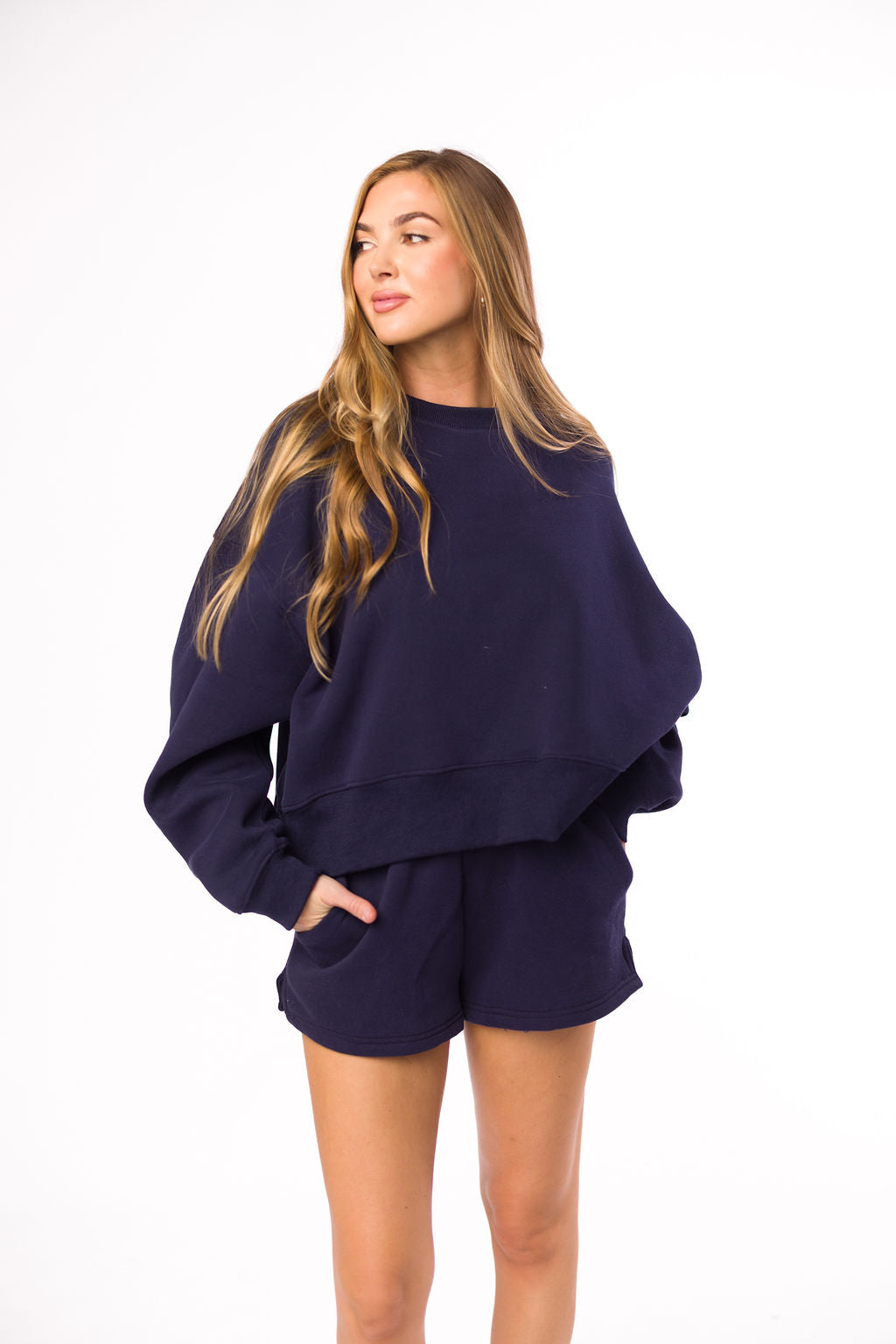 High Waisted Sweat Shorts for Women - Soft & Comfortable Navy Blue Lounge Shorts - Perfect for Yoga, Running, Travel & Home Relaxation
