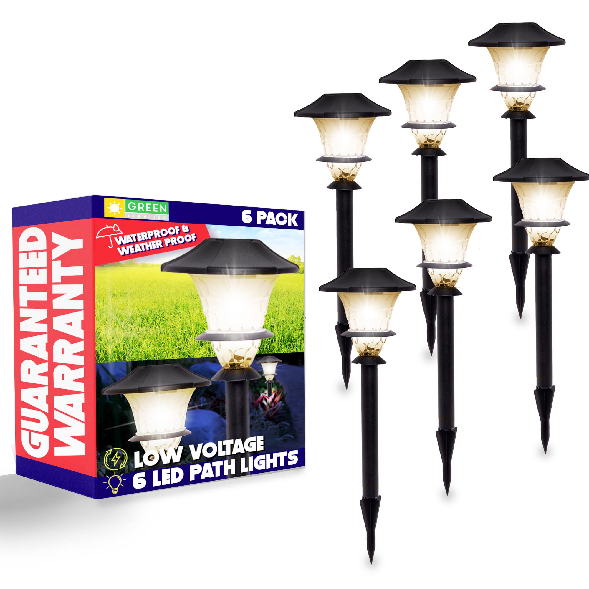GreenLighting Low Voltage LED Landscape Lights (6 Pack) - Waterproof Metal Black Outdoor Lighting for Yard, Pathway, Garden & Walkways | Perfect for Patio, Driveway & Backyard Decoration