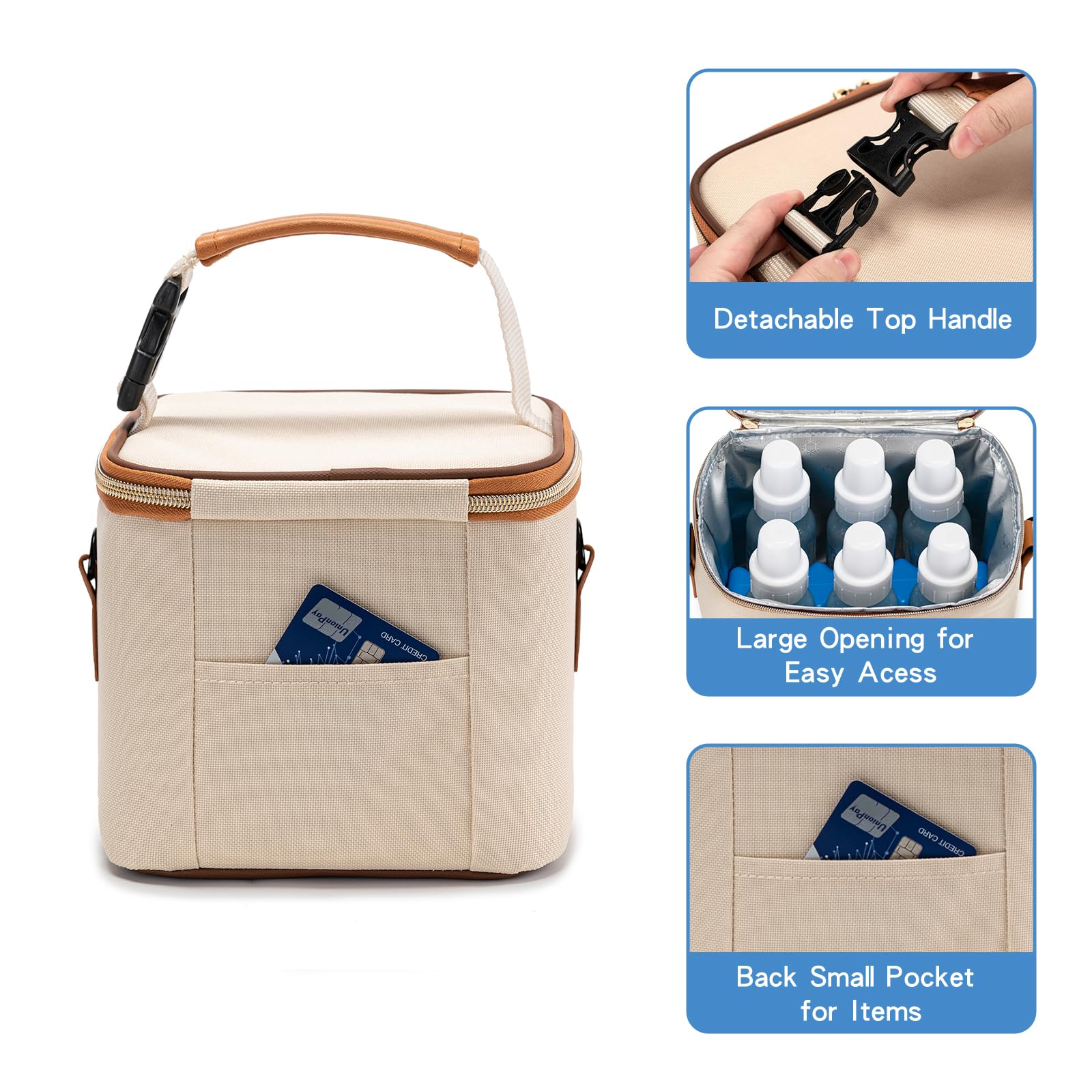 Premium Insulated Breastmilk Cooler Bag with Ice Pack - Holds 6 Baby Bottles (5oz Each) - Convenient Shoulder Strap for Nursing Moms & Daycare - Cream Color - Perfect for Work, Travel & On-the-Go Pumping