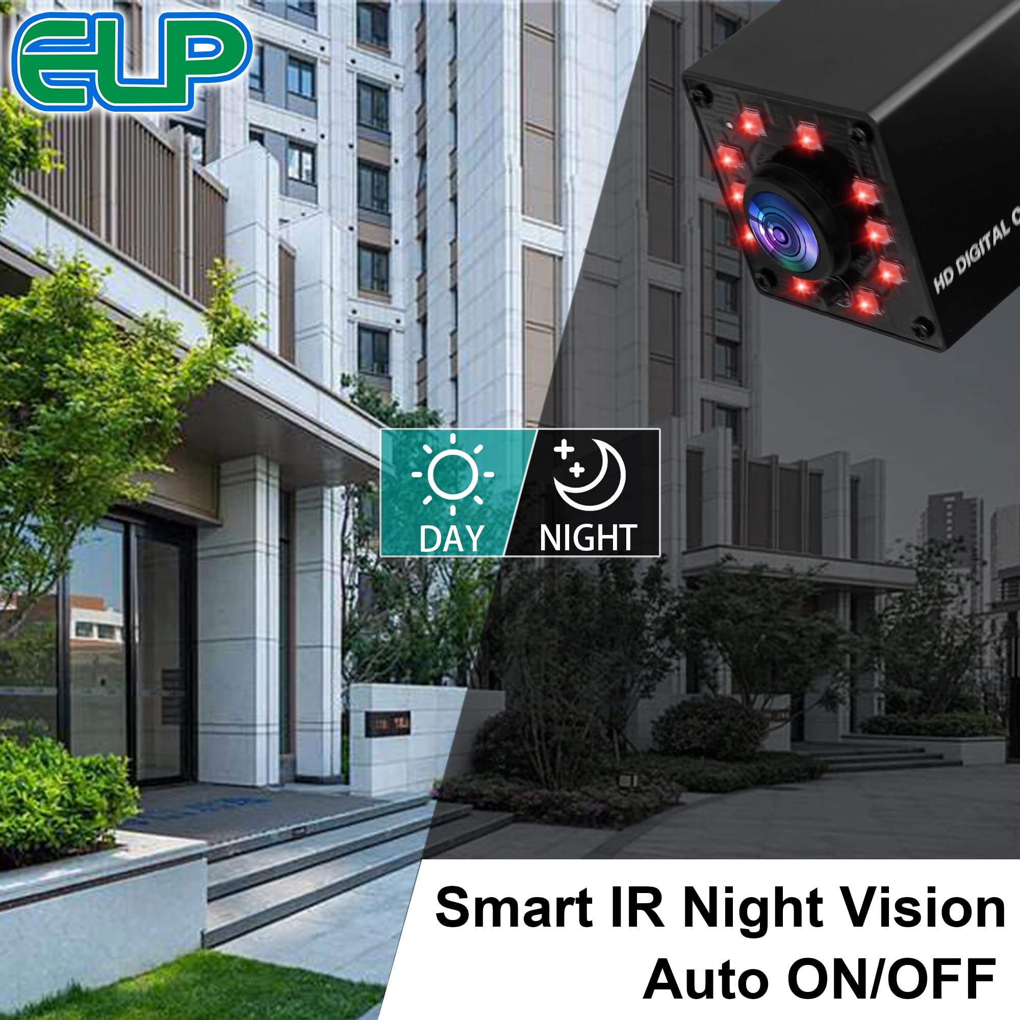ELP 1080P Night Vision USB Webcam with Wide Angle Fisheye Lens - 2MP Mini IR Infrared Camera for Computer, UVC USB2.0 High Speed 100fps - Perfect for Home Surveillance, CCTV, Video Calls & Industrial Monitoring
