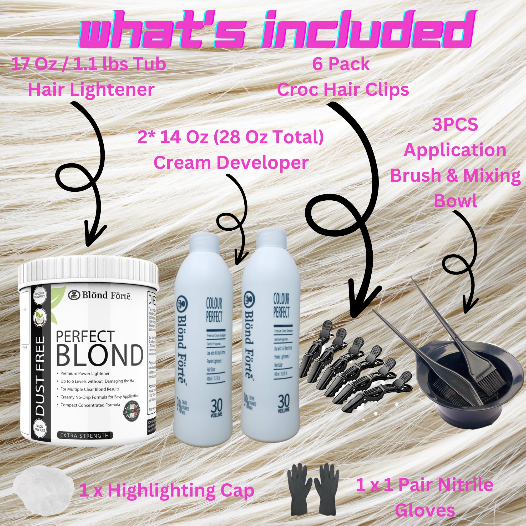 1.1 Pound Premium White Toner Dye Hair Bleach Powder Lightener Kit with 13.5oz 9% 40 Vol Developer - Professional Hair Lightening & Bleaching for Salon & DIY Use at Home (Blue Lightening Powder)