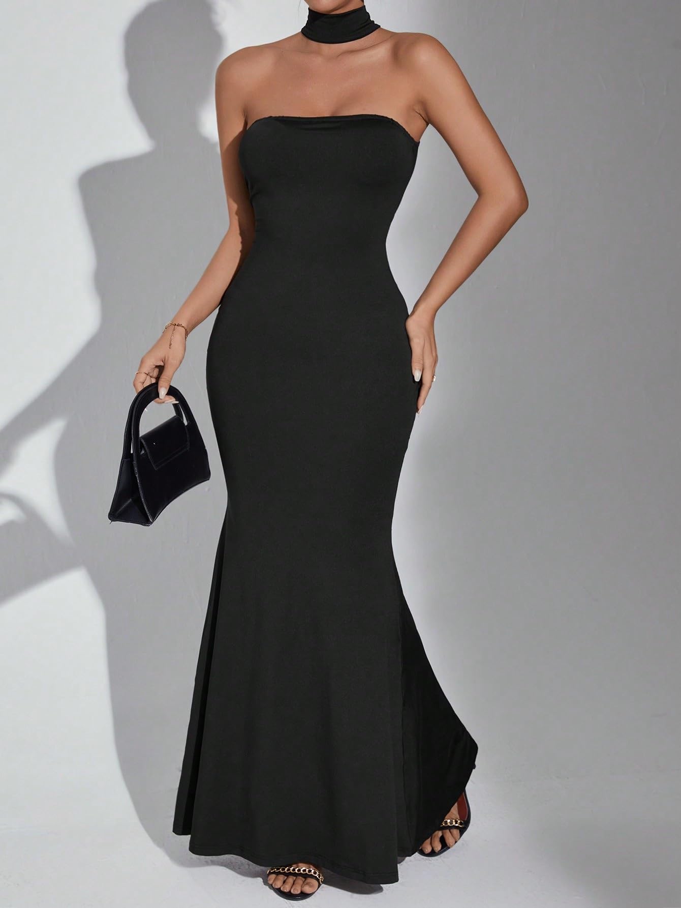 Elegant Black Long Dress for Women 2024 - Solid Hem Maxi Dress for Evening Parties, Weddings & Formal Events