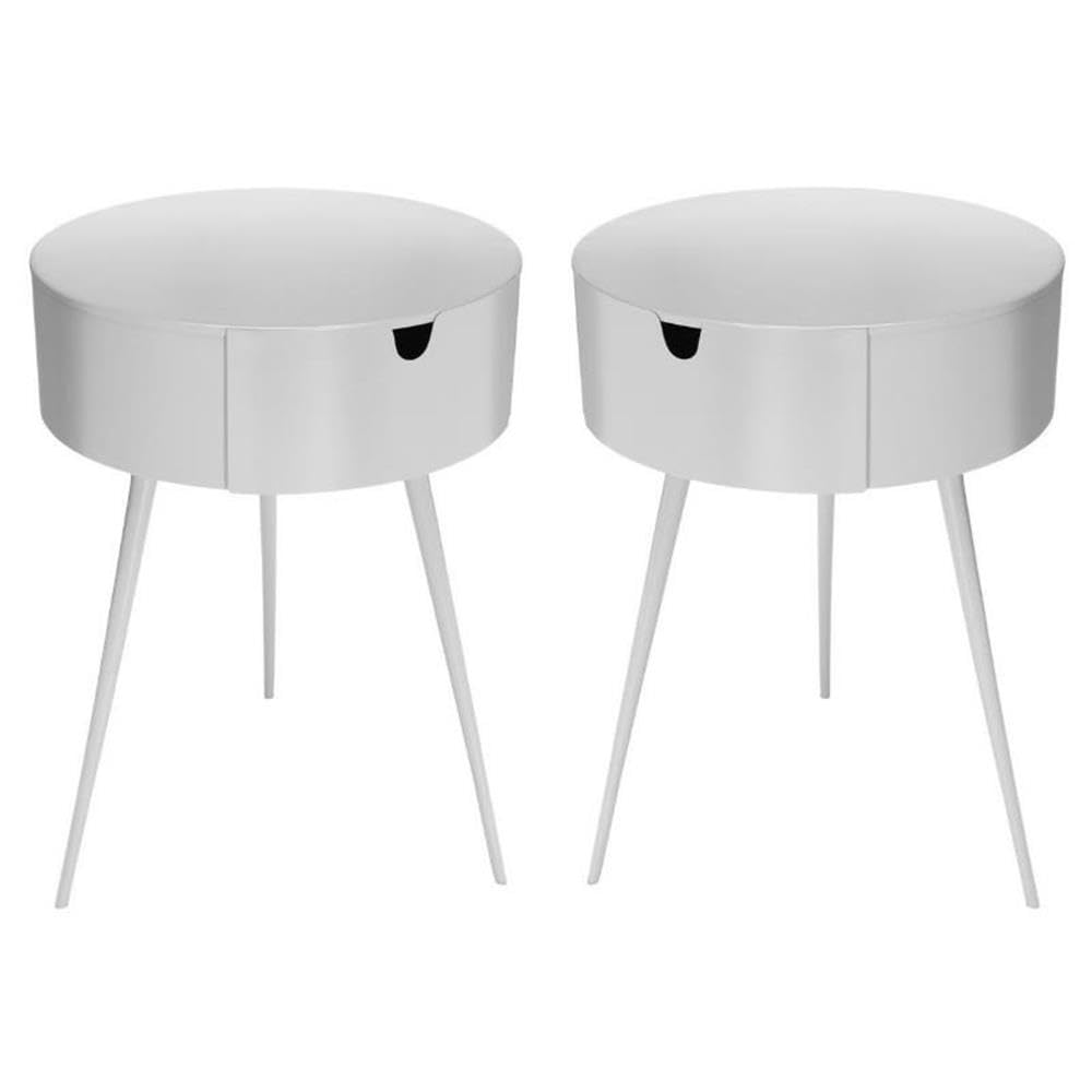 White Metal Nightstand Set of 2 - Modern Bedside Table with Storage Drawer for Bedroom, Living Room & Guest Room - Home Square Furniture
