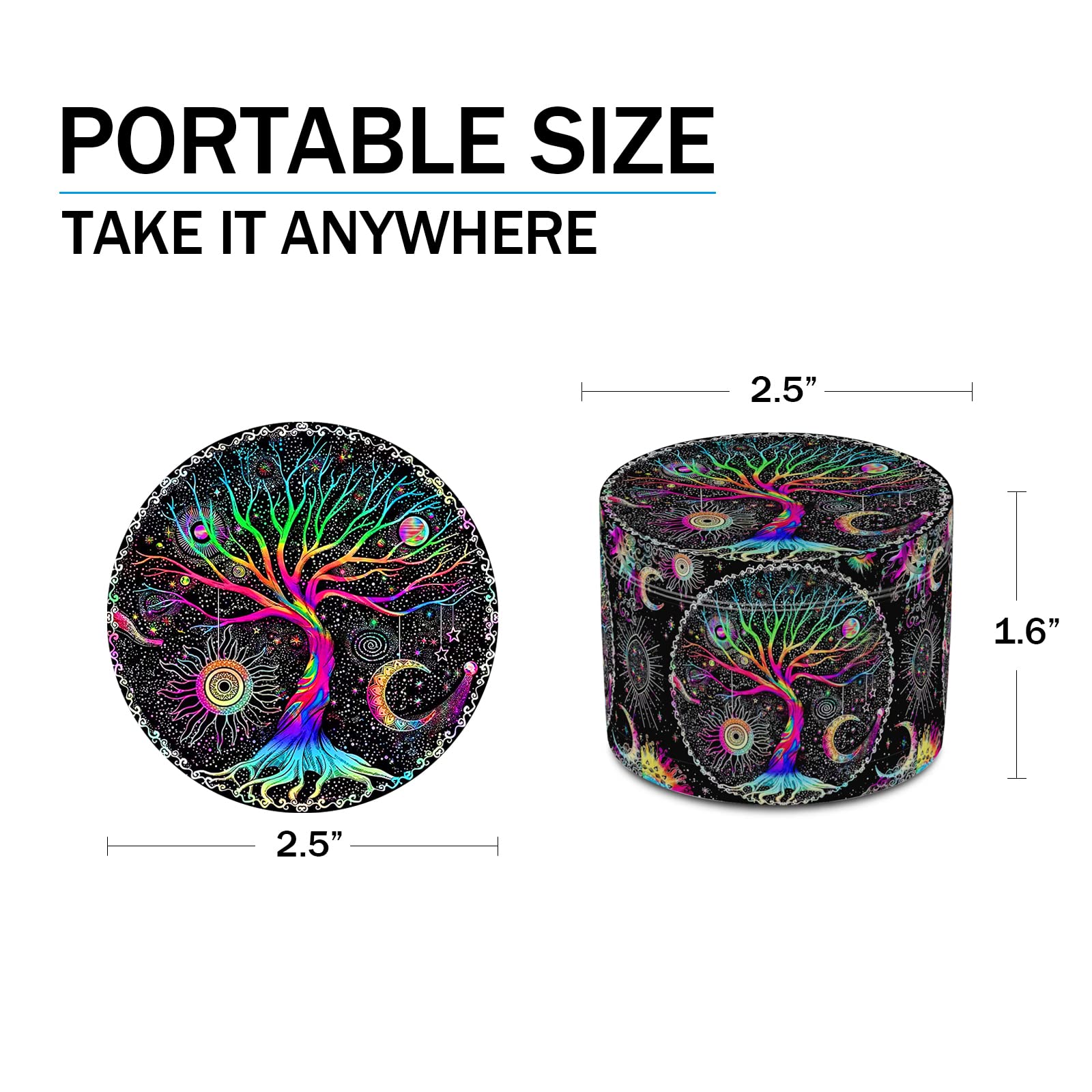 2.5 Inch Large Boho Colorful Tree Herb Grinder - Spice & Kitchen Grinder with Unique Design - Perfect for Grinding Herbs, Spices & Seasonings - Ideal for Cooking, Baking & DIY Crafts