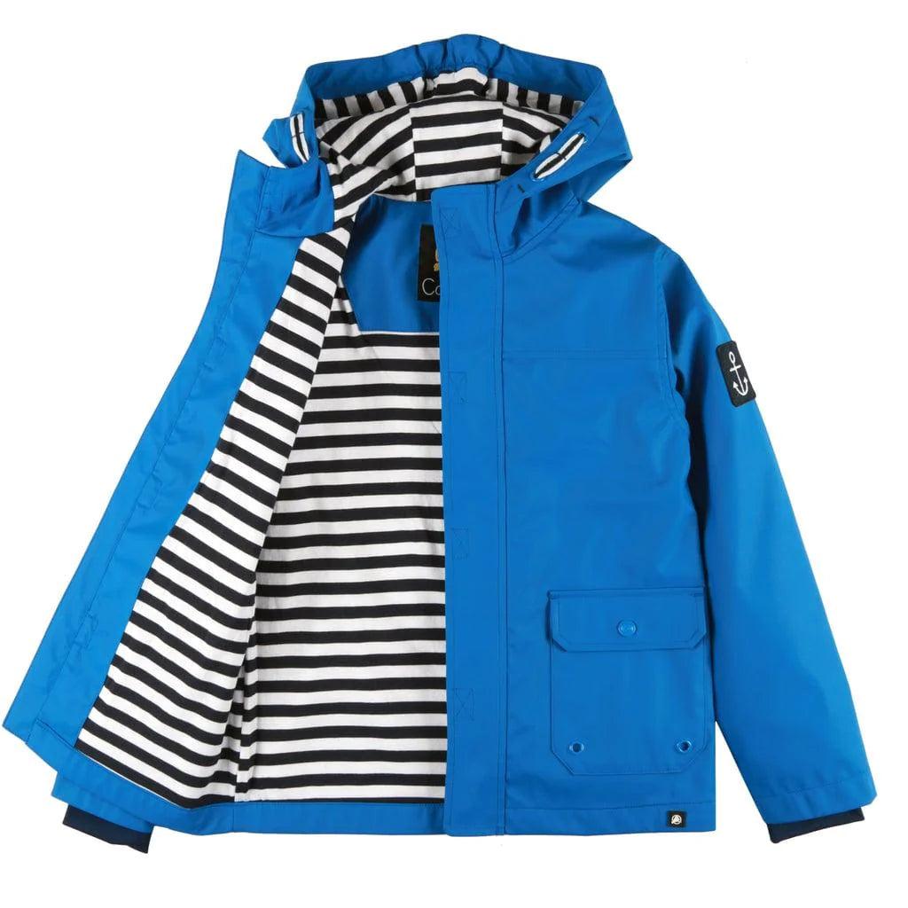 Conifere Blue Boys' Striped Raincoat - Waterproof Lightweight Jacket for Kids - Perfect for Outdoor Play, School & Rainy Day Adventures