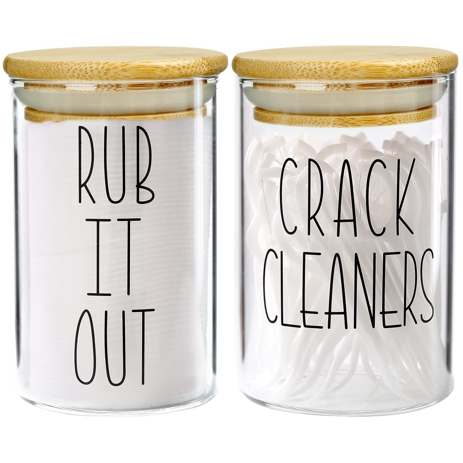 MOMEEMO Glass Apothecary Jars with Airtight Lids - Perfect for Bathroom Organization, Cotton Ball Holder, Floss Pick Storage & Home Decor - Great for Vanity Countertop, Spa Day Essentials & Gift Ideas (Includes Cotton Pads & Dental Floss)
