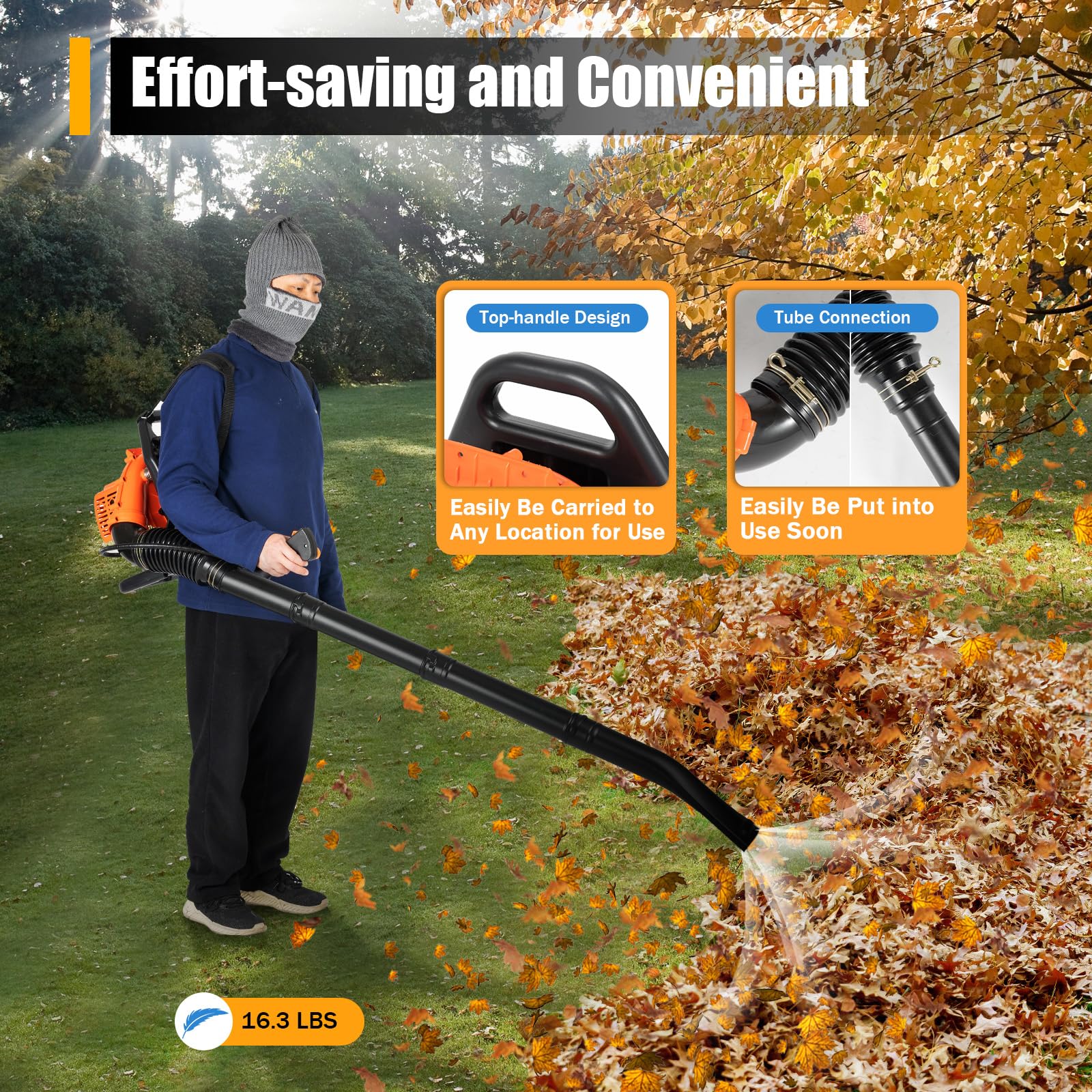 42.7cc 2-Stroke Gas Backpack Leaf Blower - Professional Grade with Horizontal Handle for Yard Cleaning, Snow Removal & Landscaping | Lightweight & Powerful Backpack Blower for Homeowners and Professionals