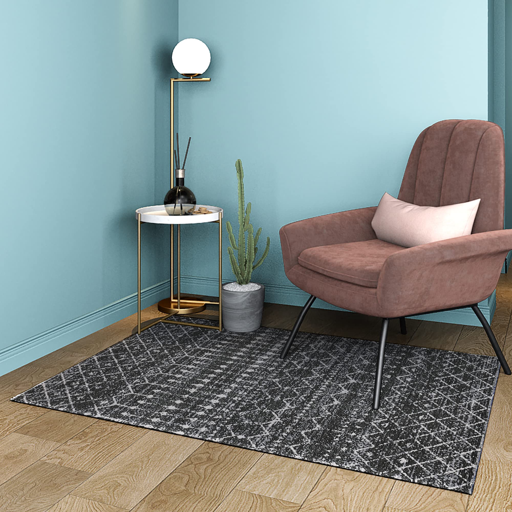 3'x5' Moroccan Entry Rug - Washable Non-Slip Kitchen Area Rug, Distressed Accent Throw Rug for Door Mat, Entryway, Bedroom, Living Room & Laundry Room - Perfect for Home Decor & High Traffic Areas