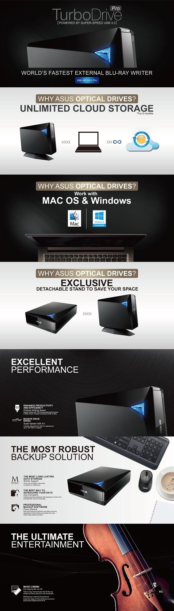 ASUS External USB 3.0 Ultra Fast 16X Blu-ray Rewriter - High-Speed Burner for Movies, Games & Data Backup (Ideal for Home Theater & PC Enthusiasts)