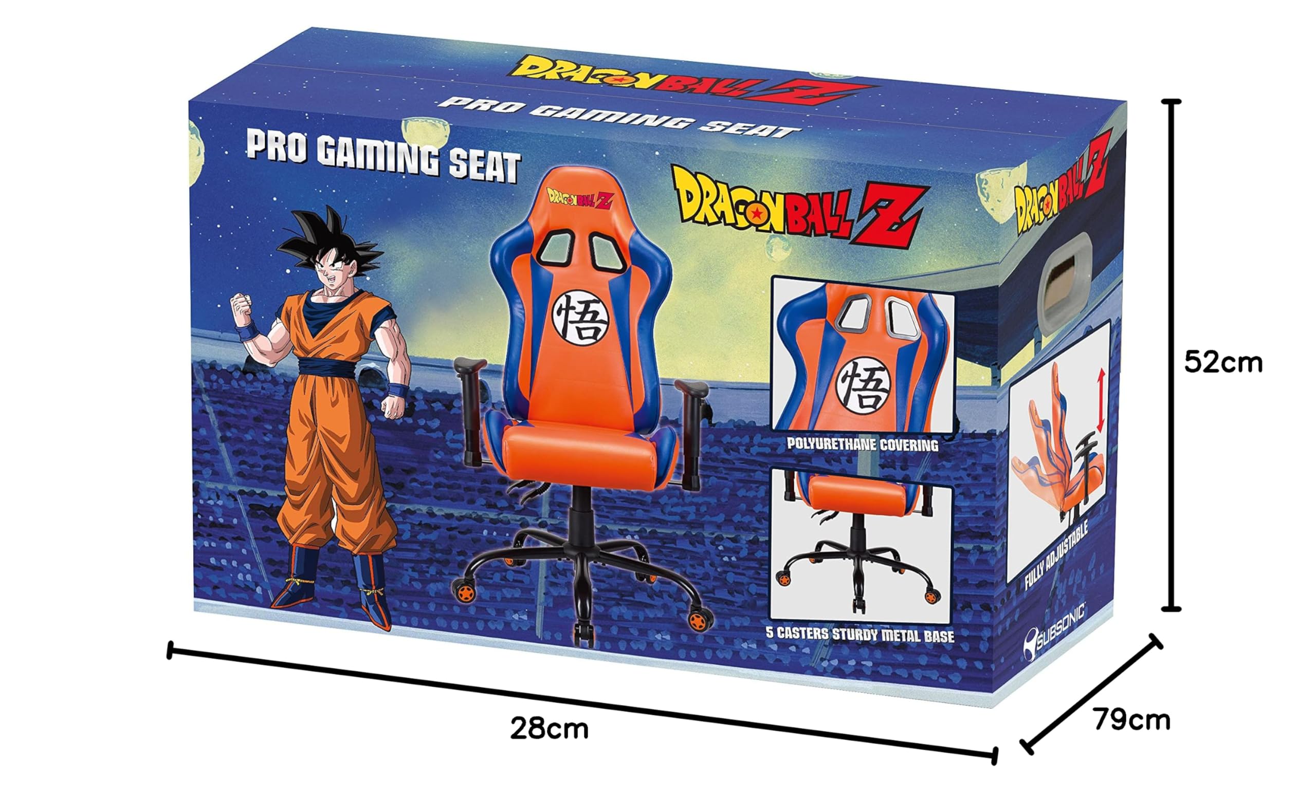Dragon Ball Z Licensed Gaming Chair - Ergonomic Design with Adjustable Backrest & Armrests - Subsonic DBZ Gaming Chair for Adults - Perfect for Gaming, Streaming & Office Work