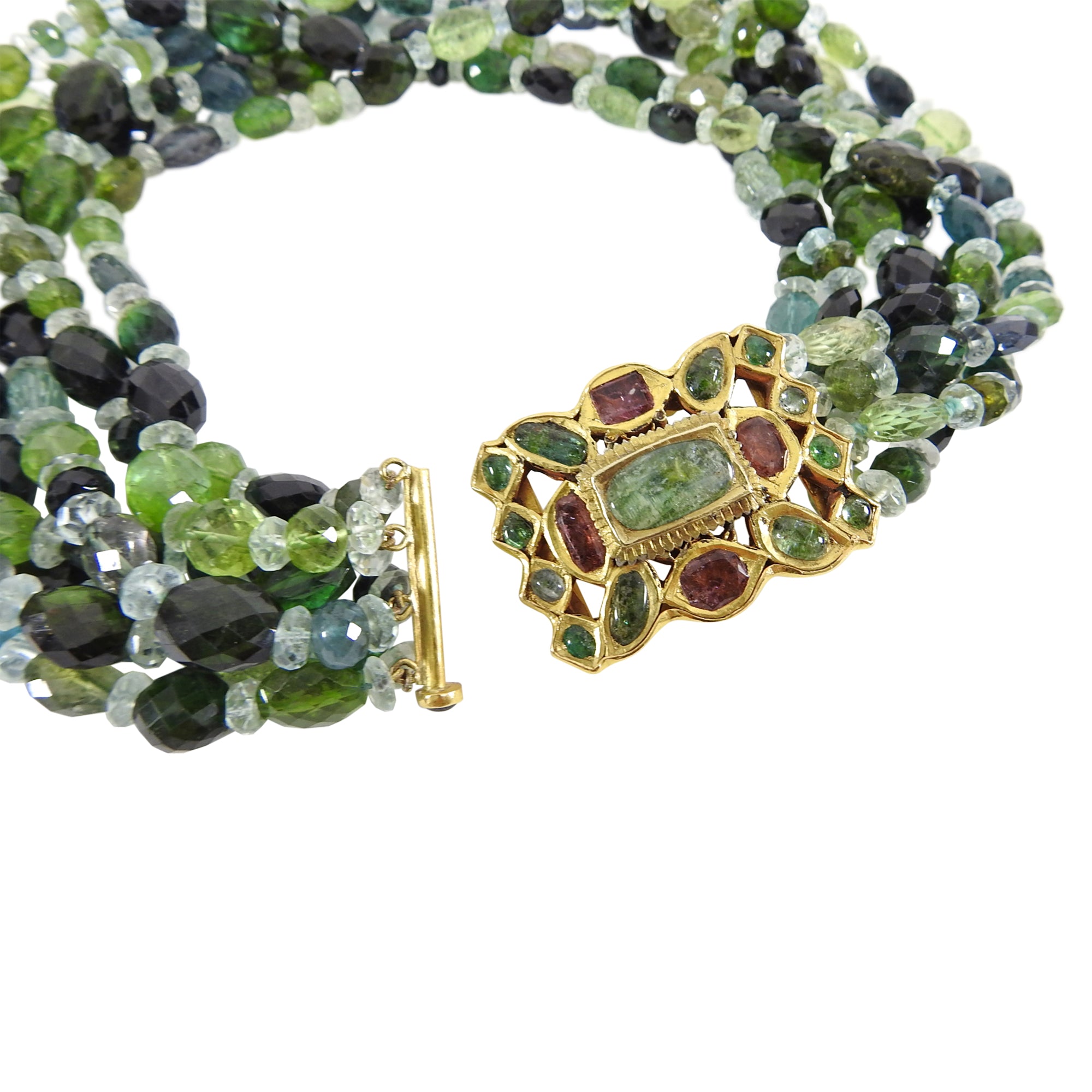 22K Gold & Green Tourmaline Multi-Strand Beaded Necklace for Women | Elegant Statement Jewelry for Parties, Weddings & Special Occasions