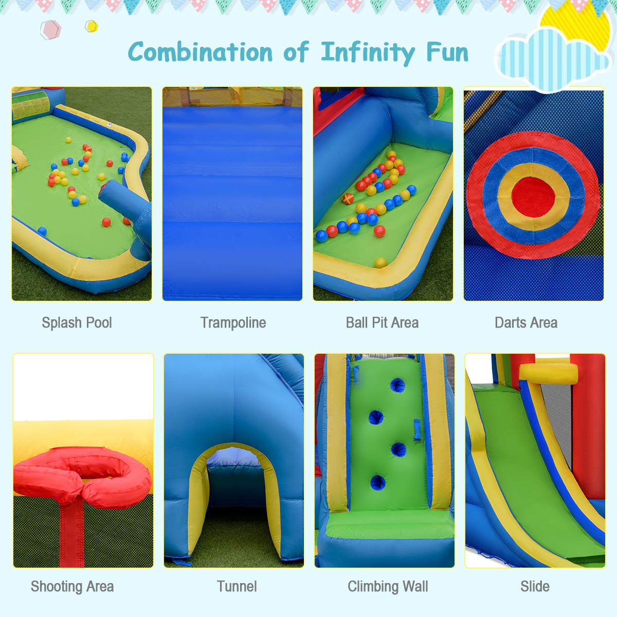 **BounTech Inflatable Water Slide for Kids - Outdoor Water Bounce House with Waterslide, Ball Pit & Splash Pool | Wet & Dry Combo Backyard Party Fun - Perfect for Summer, Birthdays & Family Gatherings**