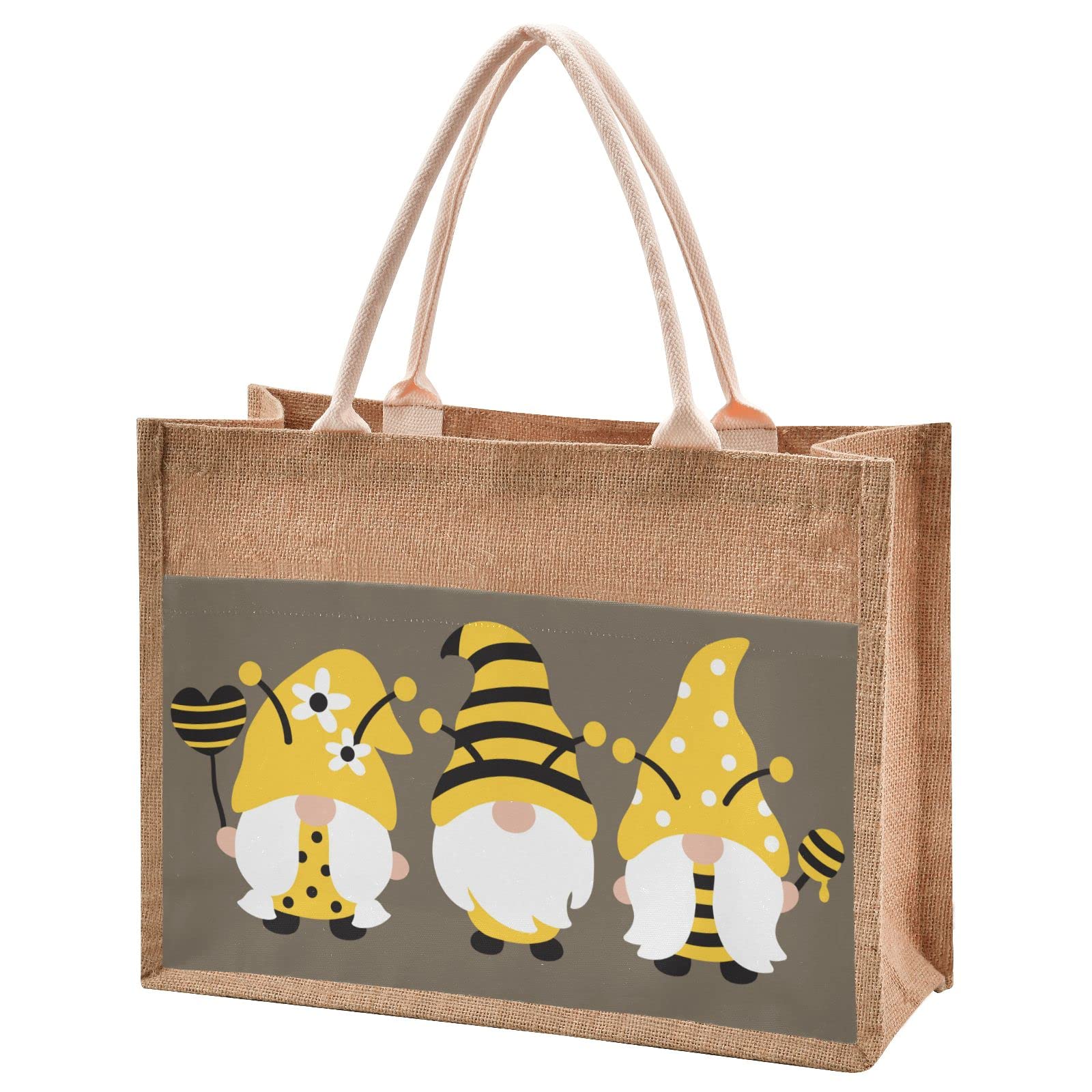 Linqin Jute Tote Bag - Waterproof Straw Grocery Bag for Shopping, Beach & Travel