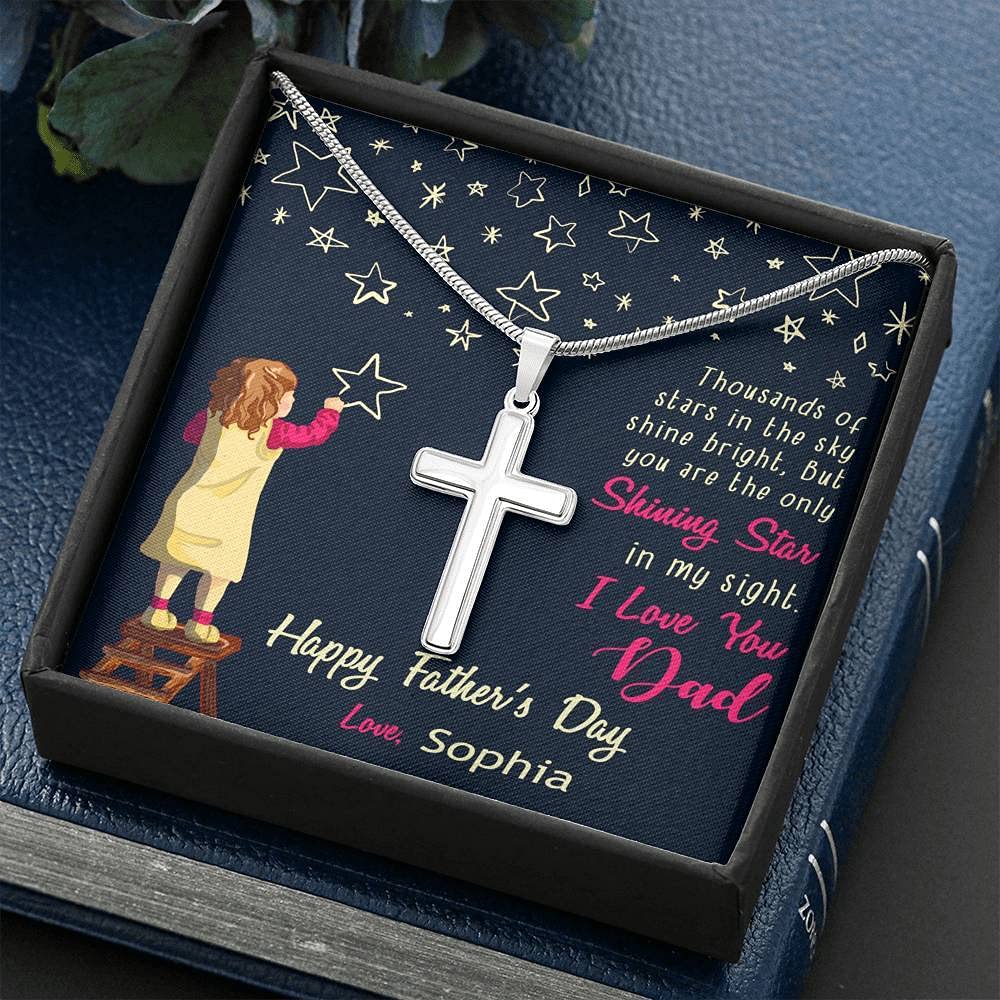 Personalized Cross Necklace for Dad - Custom Engraved Gift for Father's Day, Birthday & Anniversary - Thoughtful Present from Son or Daughter with Special Message Card - Religious Jewelry for Christian Men - Perfect for Church, Daily Wear & Special Occasions