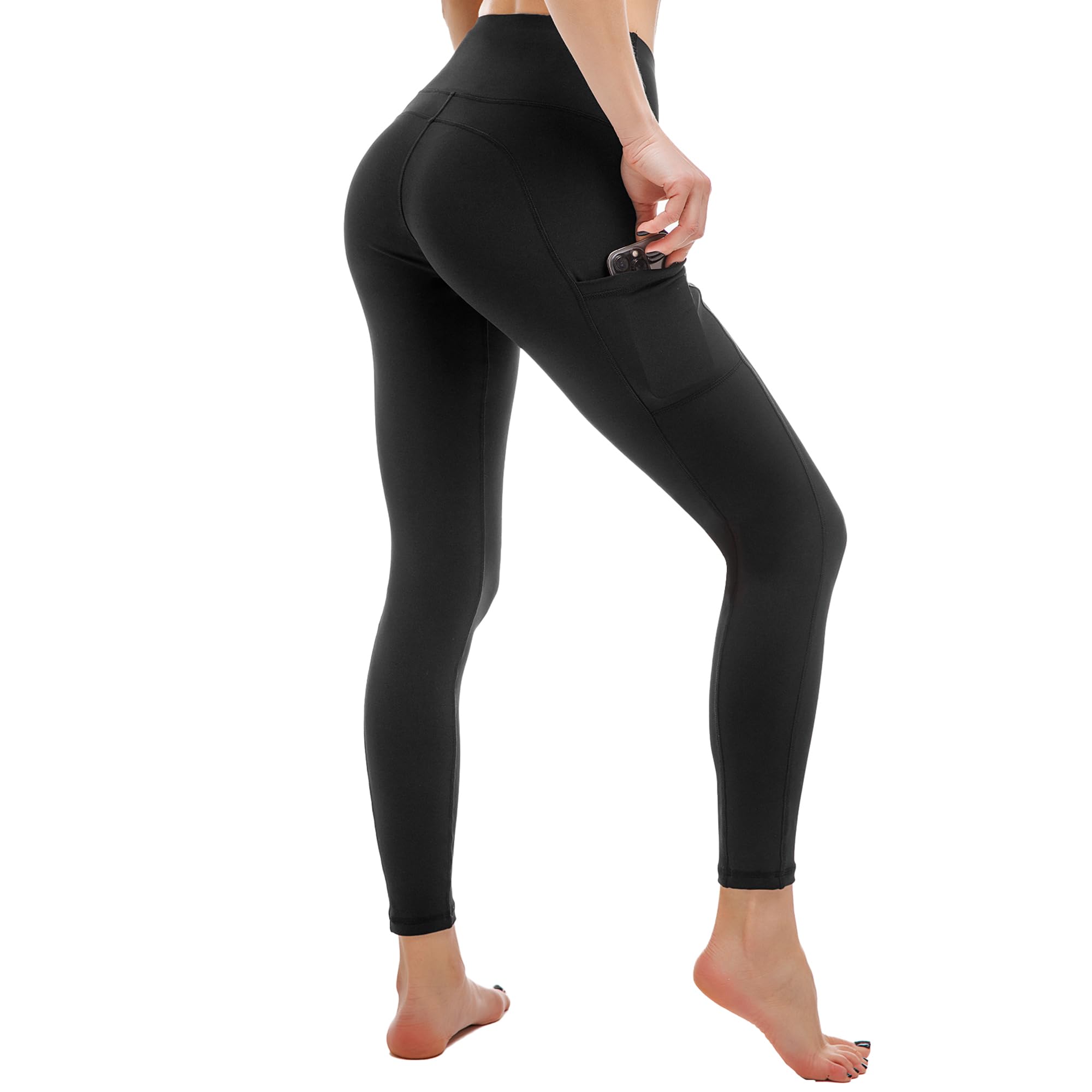 Stanpetix Women's High Waisted Workout Leggings with Pockets - Tummy Control Yoga Pants for Gym, Running & Lounge Wear - Black
