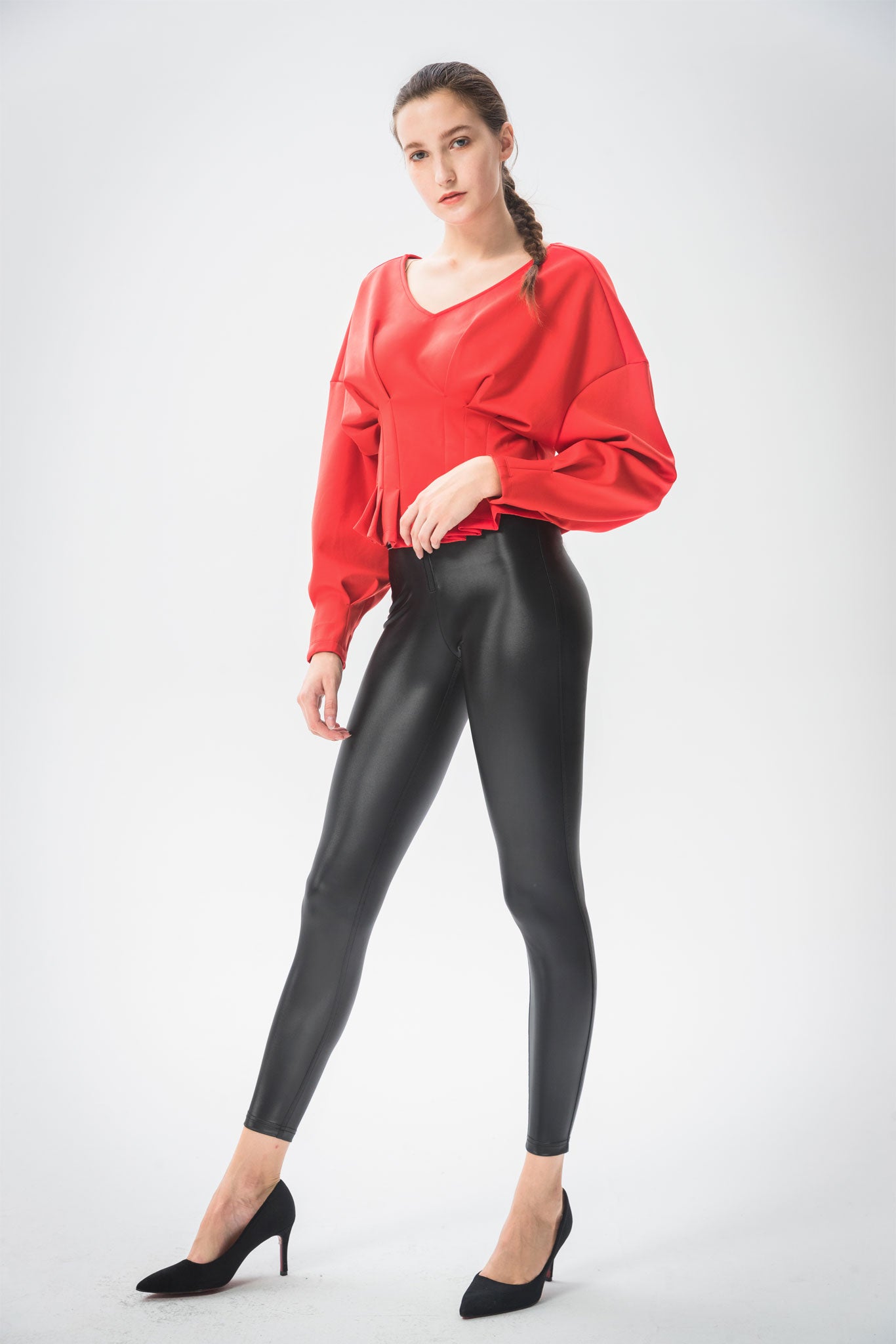 Donatella Faux Leather Leggings for Women - High Waist Stretchy Vegan Leather Pants - Perfect for Night Out, Party & Casual Wear
