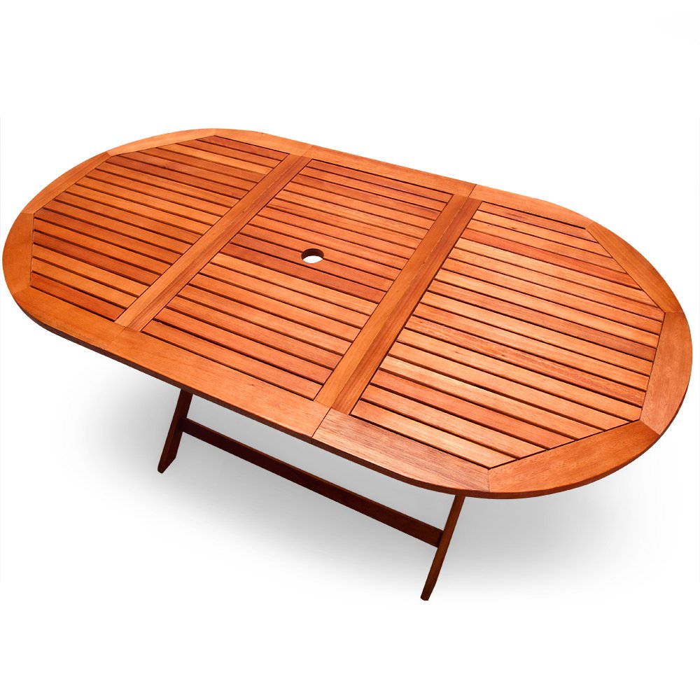 Folding Acacia Wood Outdoor Dining Table with Umbrella Hole - 63 x 34 Inch Patio Table for Garden, Backyard, Poolside & BBQ Parties - Durable Weather-Resistant Wooden Furniture for Outdoor Entertaining