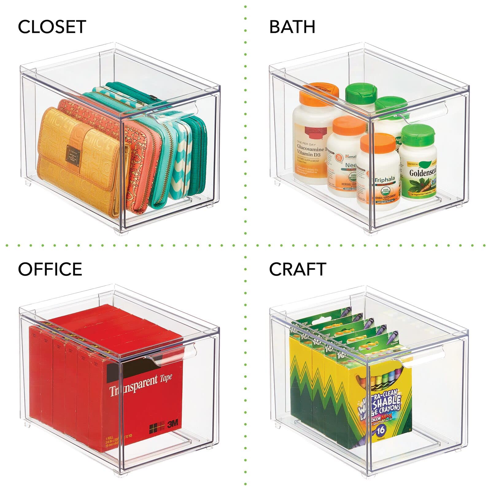 mDesign Plastic Closet Organizer Bin with Pull-Out Drawer - Slim Stackable Storage for Closet Organization - Perfect for Accessories, Bags, Totes & Small Linens - Lumiere Collection (Clear) - Ideal for Bedroom, Bathroom & Closet Storage Solutions