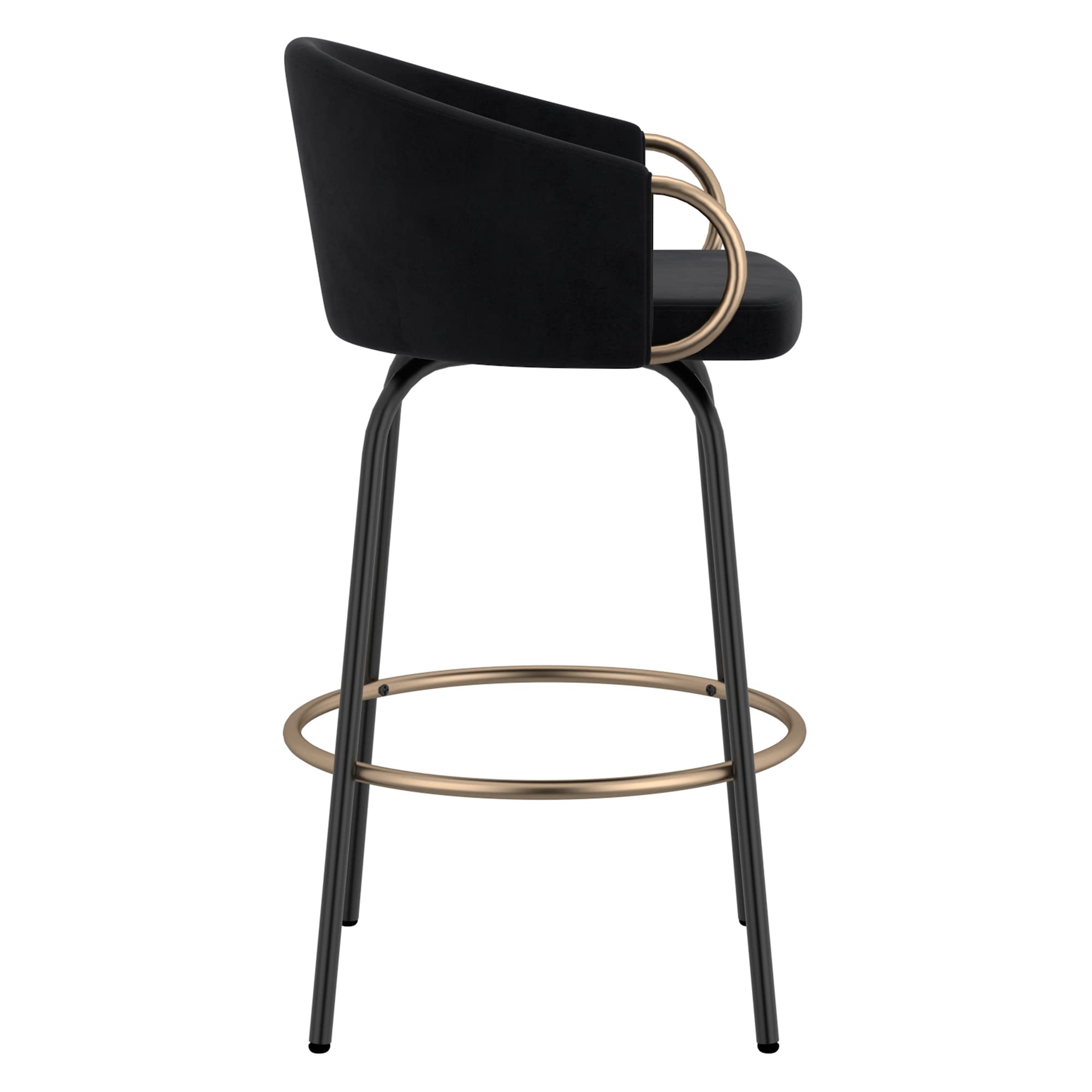 Set of 2 Modern Velvet & Metal 26-Inch Black Counter Stools - Perfect for Kitchen Islands, Breakfast Bars & Home Decor