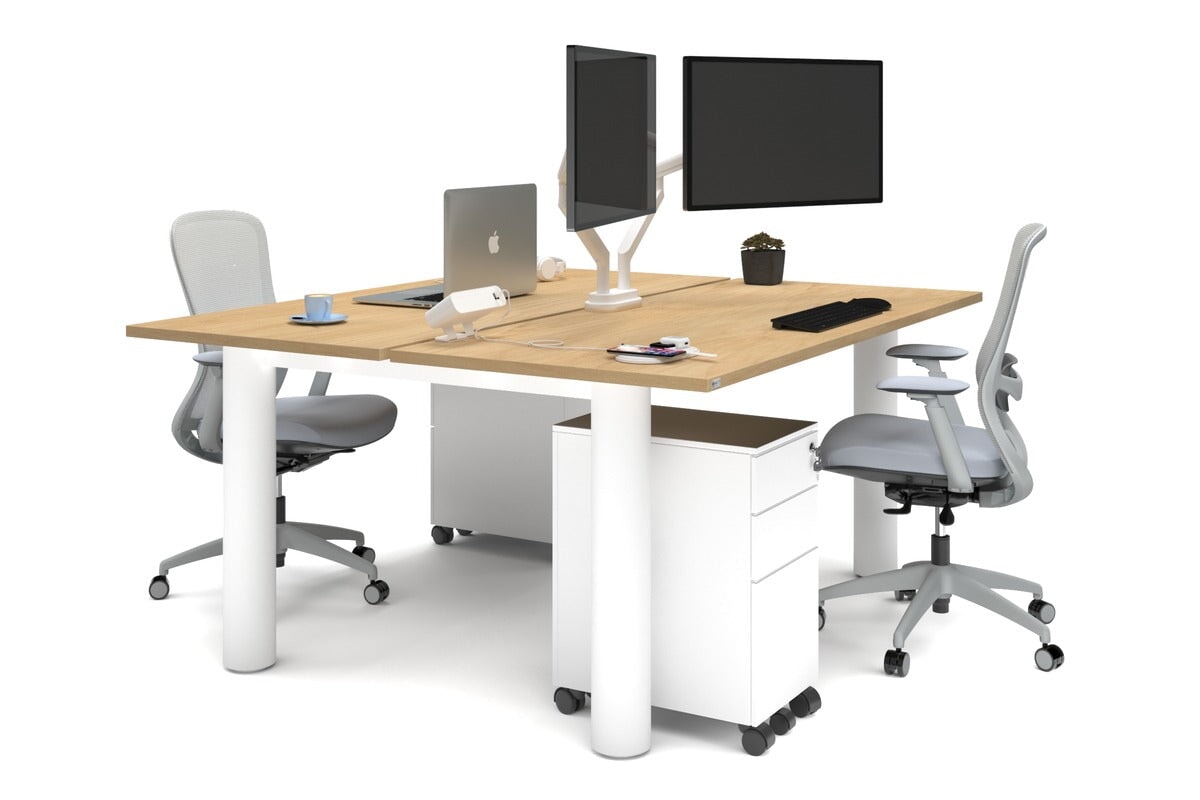 Quadro Cylinder Leg 2 Person Office Workstation Desk - 1600L x 700W - Modern Shared Workspace Solution for Collaborative Teams & Coworking Spaces