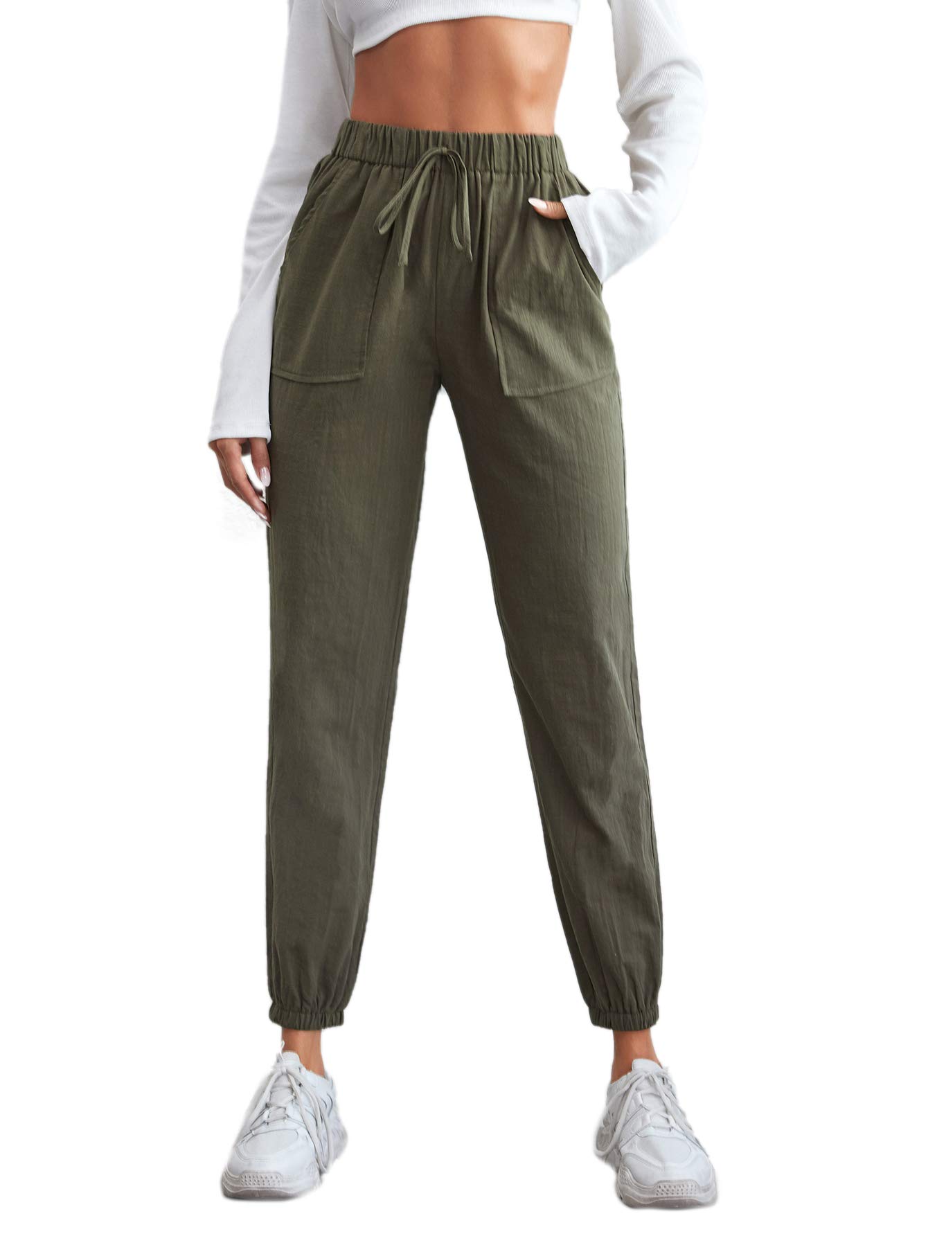 Romwe Women's Jogger Sweatpants with Drawstring Waist & Pockets - Comfortable Running, Workout, Yoga, and Lounge Pants for Casual Wear & Gym