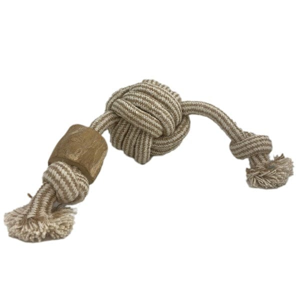 Durable Dog Rope Ball with Java Wood - Chew Toy for Aggressive Chewers, Interactive Play & Dental Health - Perfect for Fetch, Training & Teething Puppies