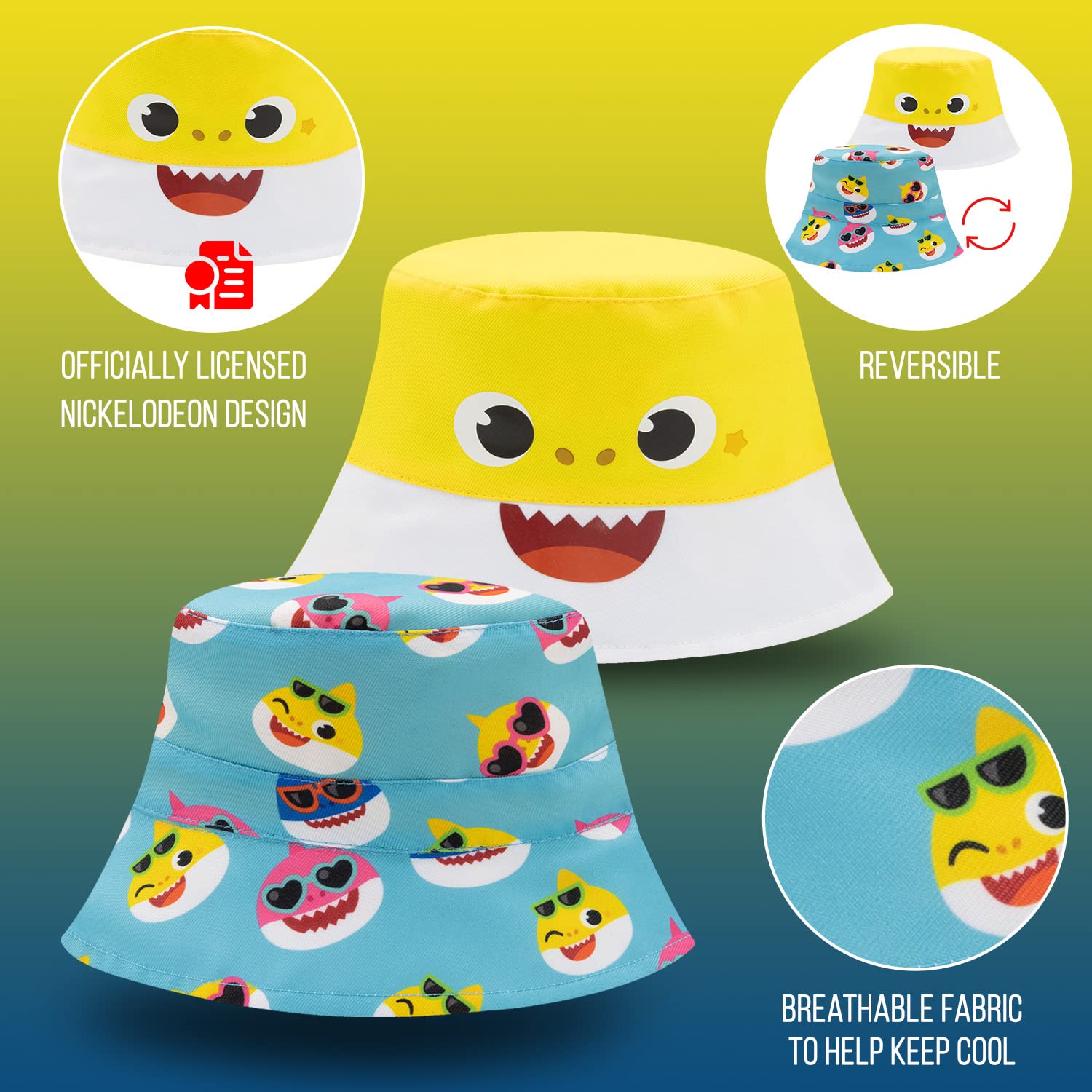 Baby Shark Reversible Bucket Hat for Toddlers - UPF 50+ Sun Protection for Boys & Girls - Pinkfong Baby Shark Inspired Design - Perfect for Beach, Park & Outdoor Play