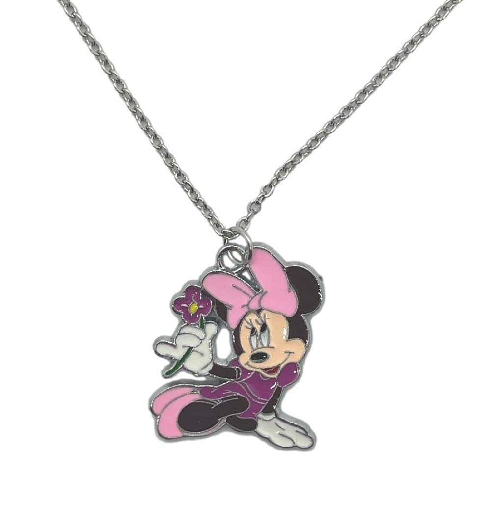 Minnie Mouse Flower Charm Pendant Necklace - Disney Inspired Jewelry for Women & Girls - Perfect for Birthday Gifts, Cosplay & Disney Theme Parties