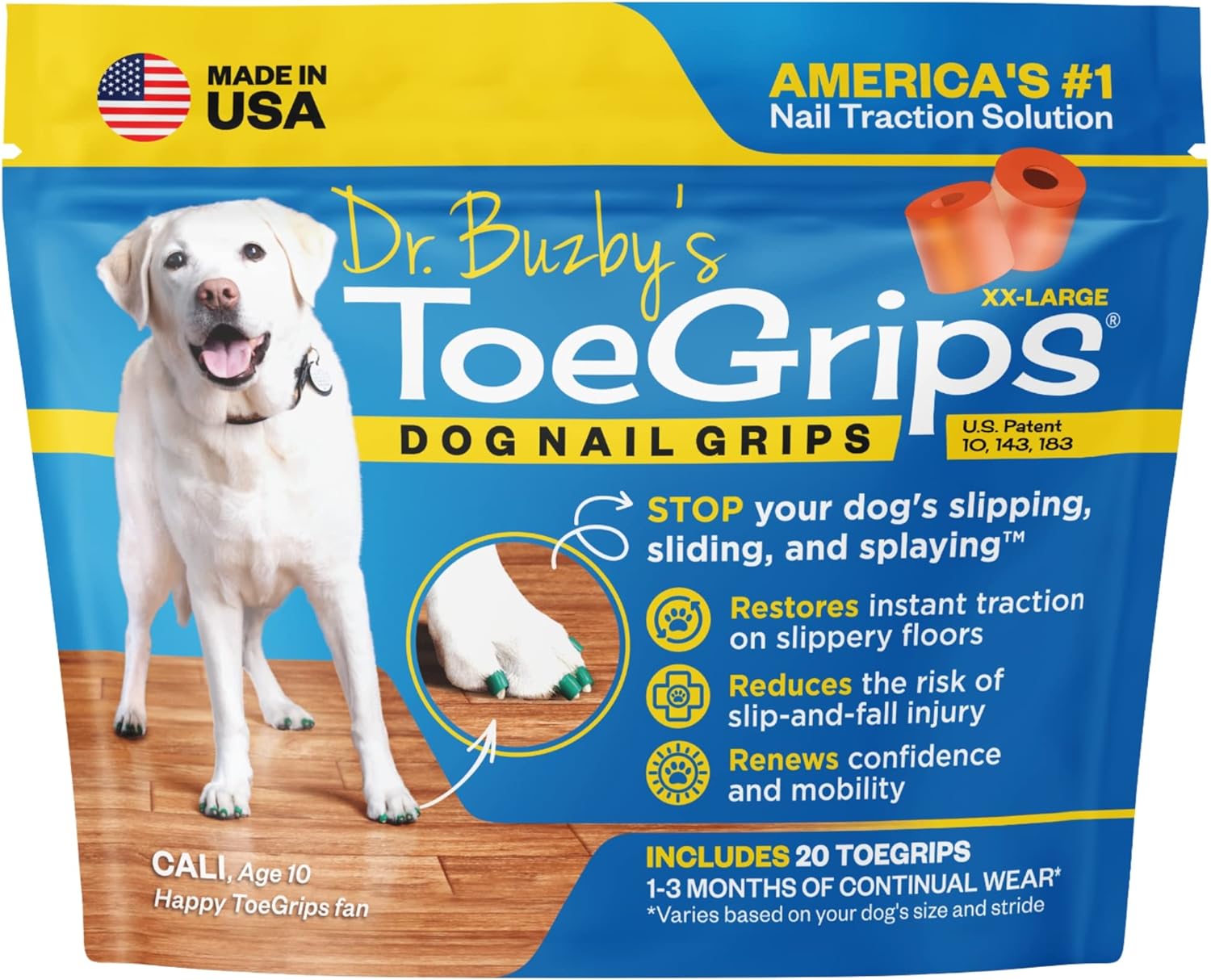 Dr. Buzby's ToeGrips - Non-Slip Dog Nail Grips for Hardwood Floors & Senior Pets | Improve Mobility & Prevent Sliding for Indoor Dogs