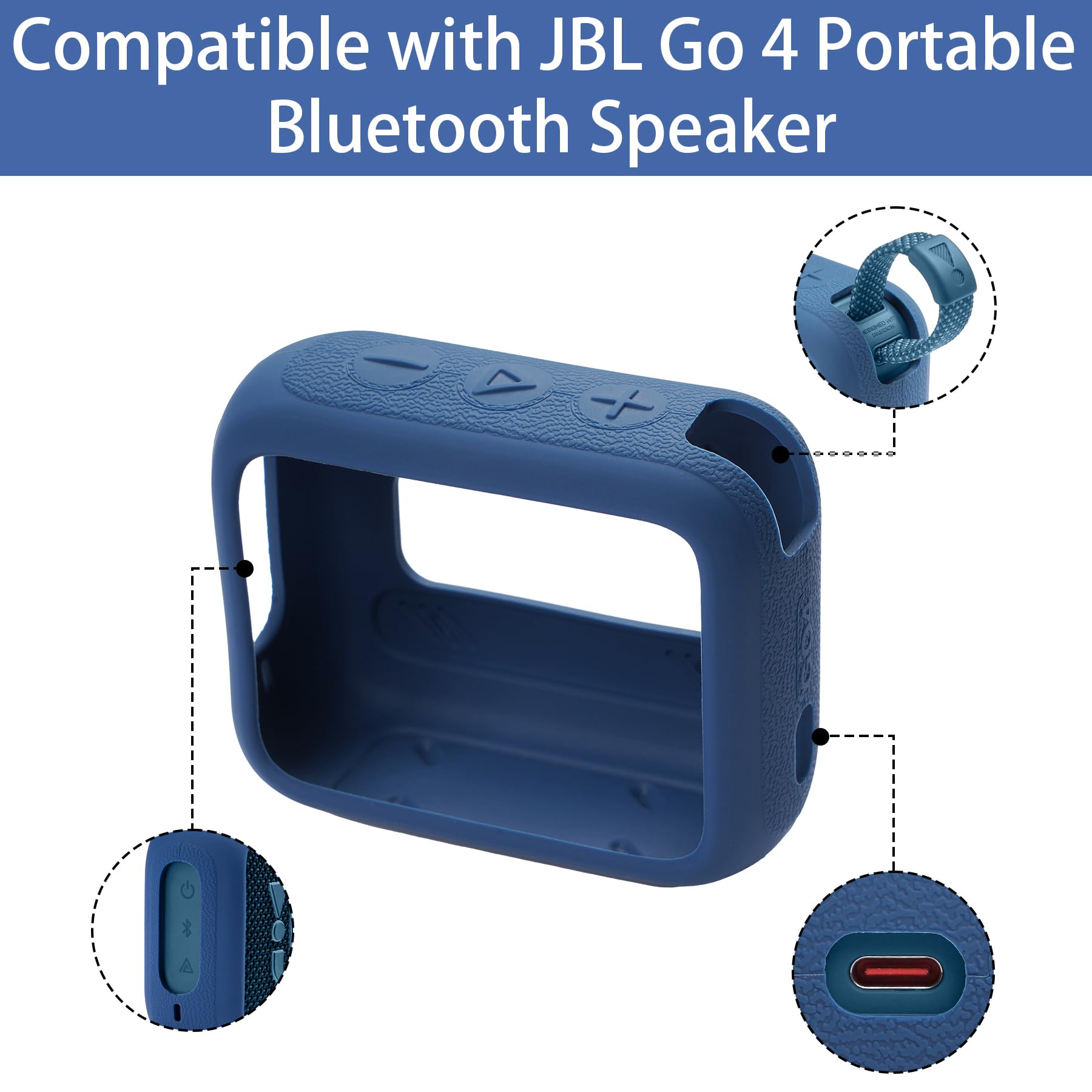 JBL Go 4 Waterproof Bluetooth Speaker Silicone Protective Cover Case with Carabiner - Shockproof Travel Skin for Outdoor, Beach, Pool & Camping (Blue) - co2CREA