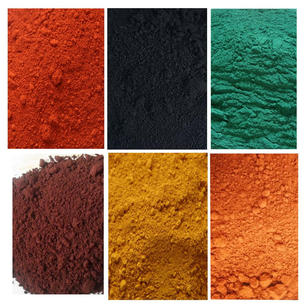 6 Pack 150g Mixed Colors Concrete Powder Pigment - Black, Yellow, Red, Green, Orange & Brown Iron Oxide for Cement, Mortar, Grout - DIY Home Projects, Driveway Repair, Patio Coloring & Crafting